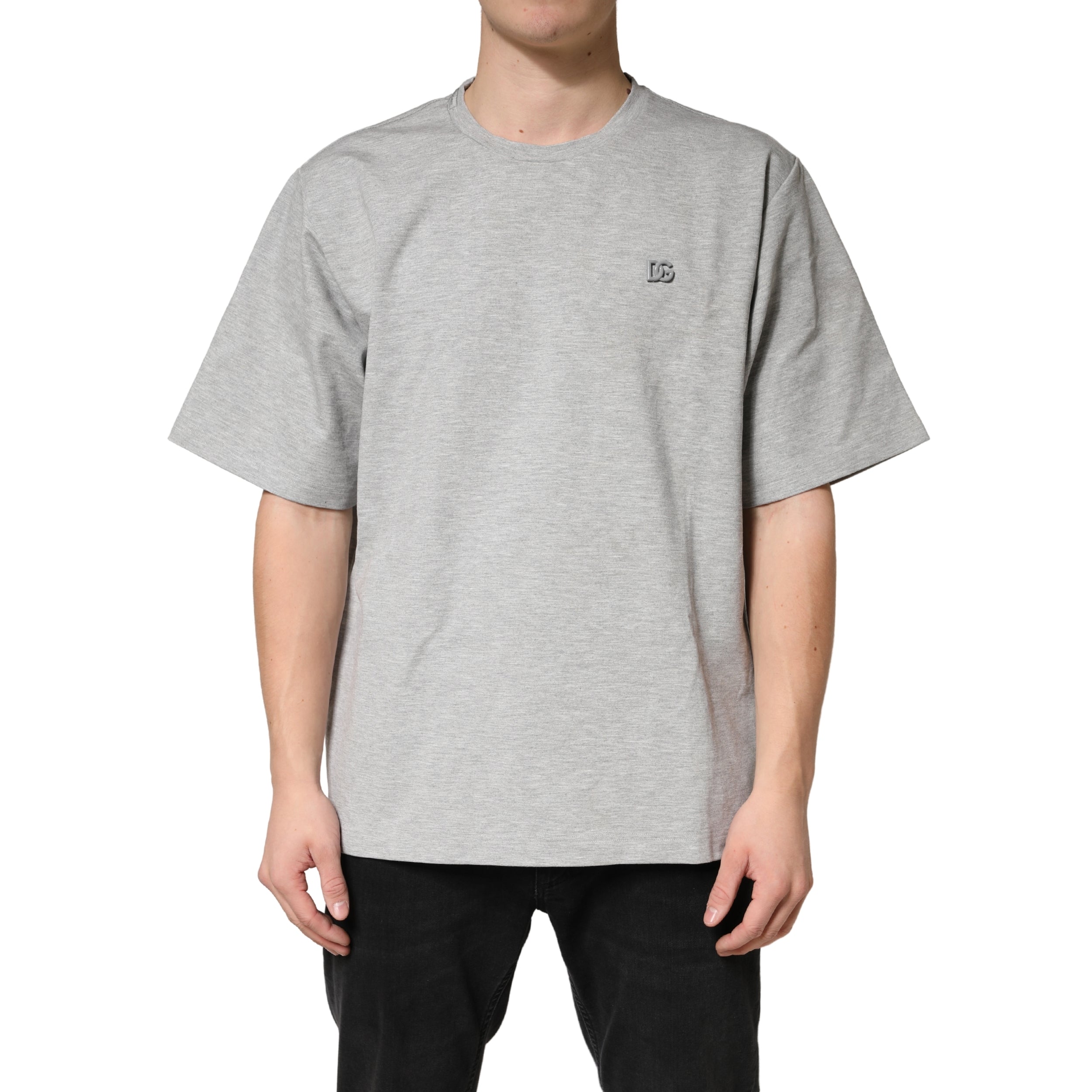 Dolce & Gabbana grey cotton T-shirt with round neck and short sleeves