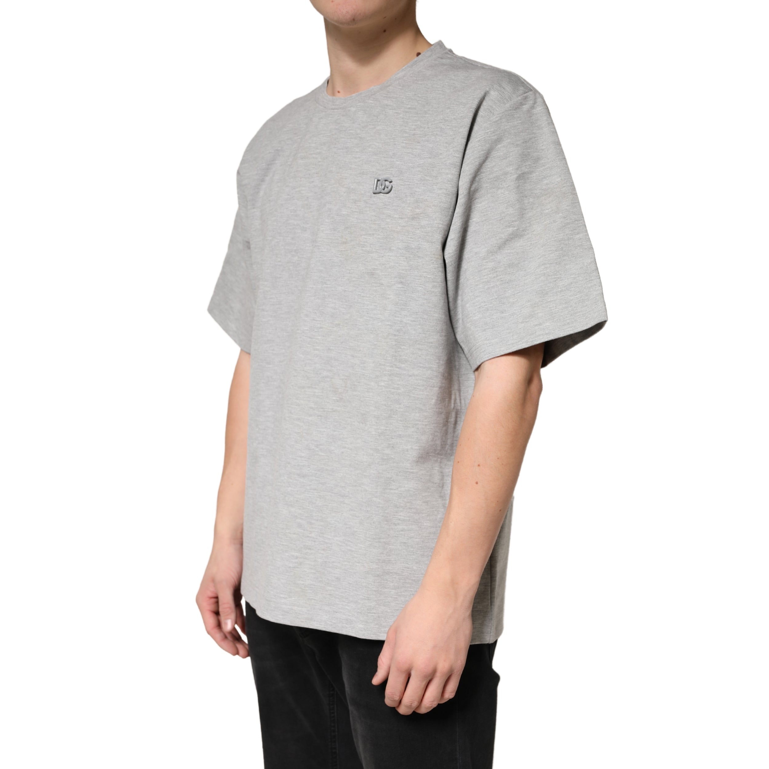 Dolce & Gabbana Graues Baumwoll-T-Shirt mit Rundhalsausschnitt und kurzen Ärmeln-3