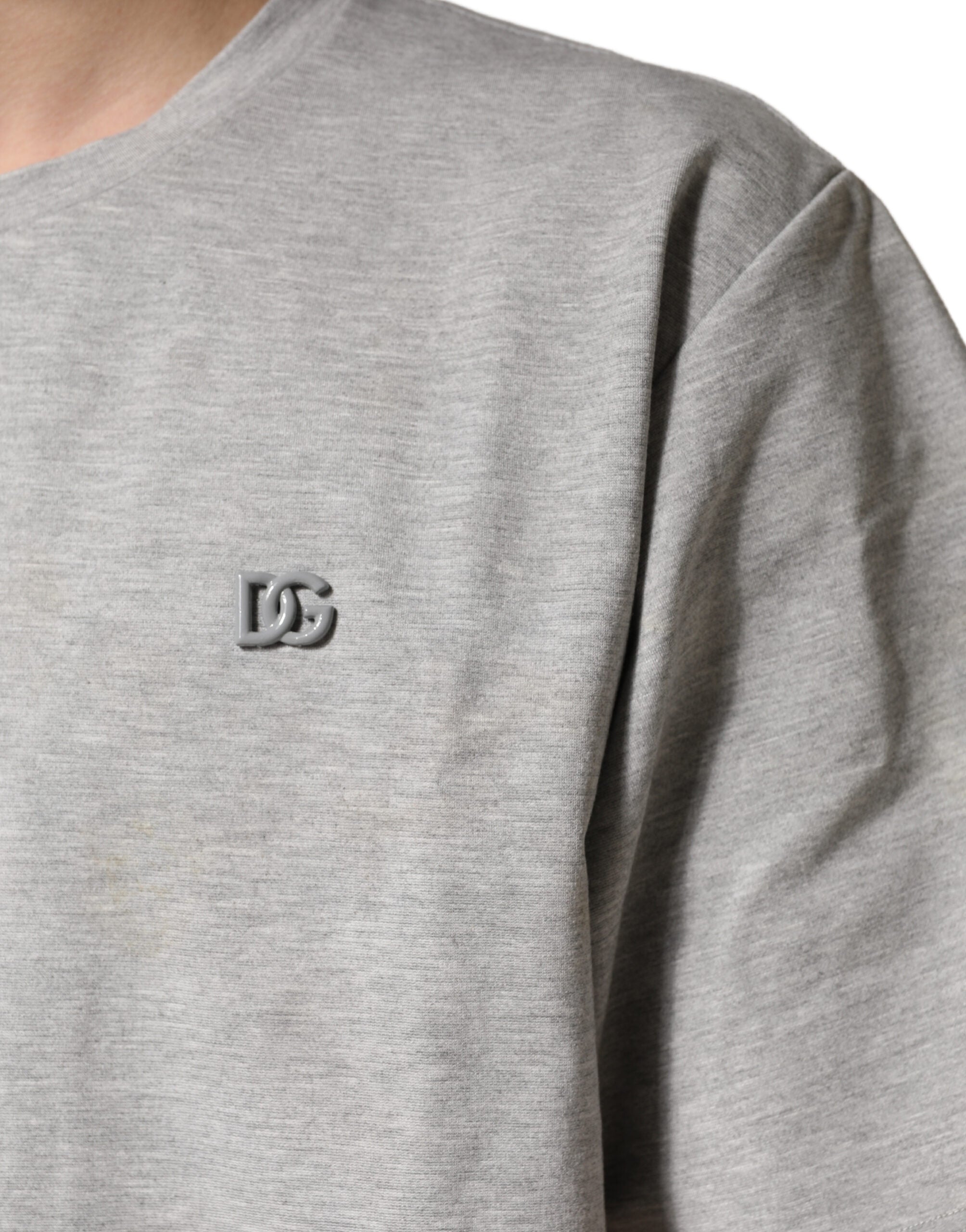 Dolce & Gabbana Graues Baumwoll-T-Shirt mit Rundhalsausschnitt und kurzen Ärmeln-6