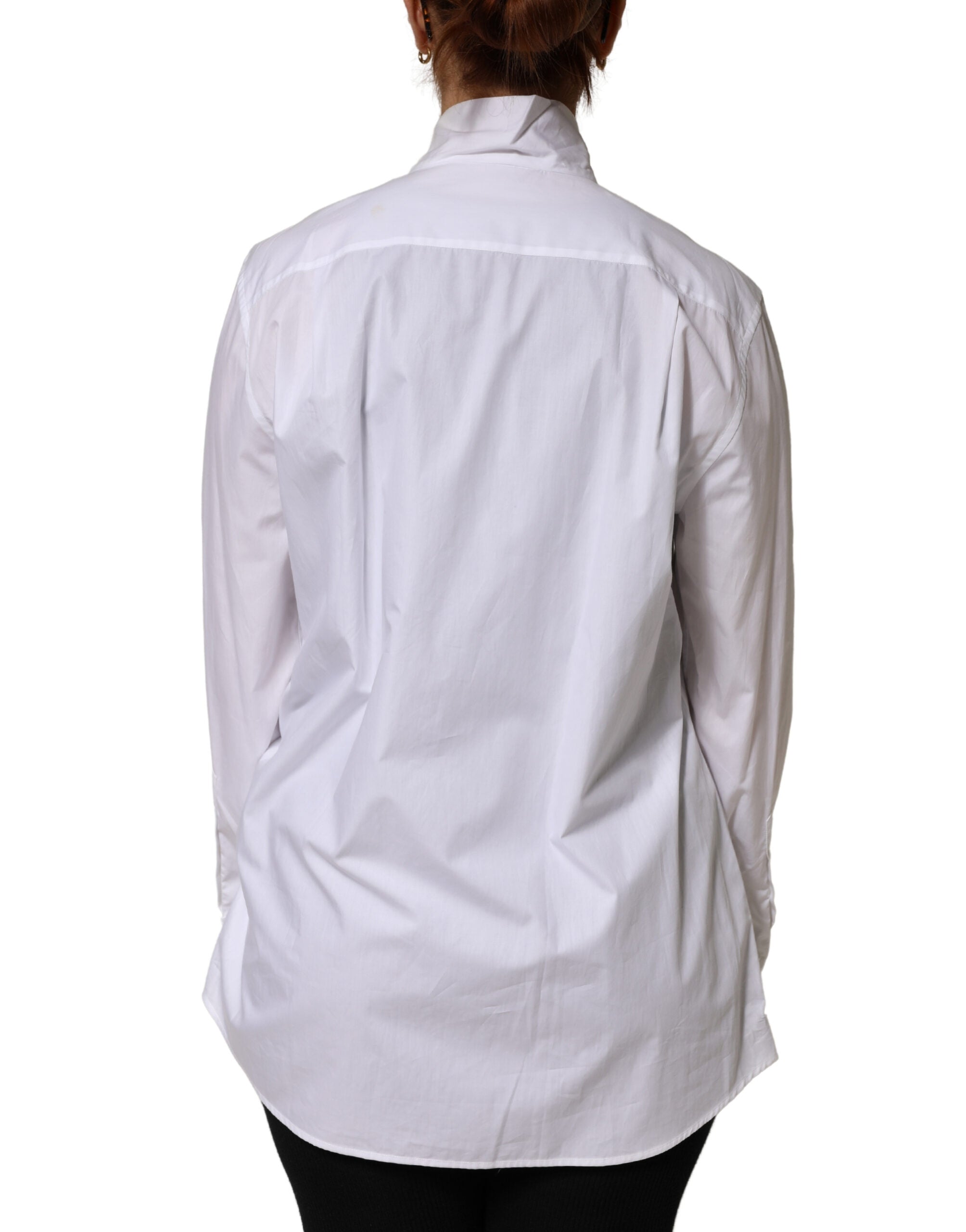 Dolce & Gabbana White Cotton Blouse with Bow and Long Sleeves-4