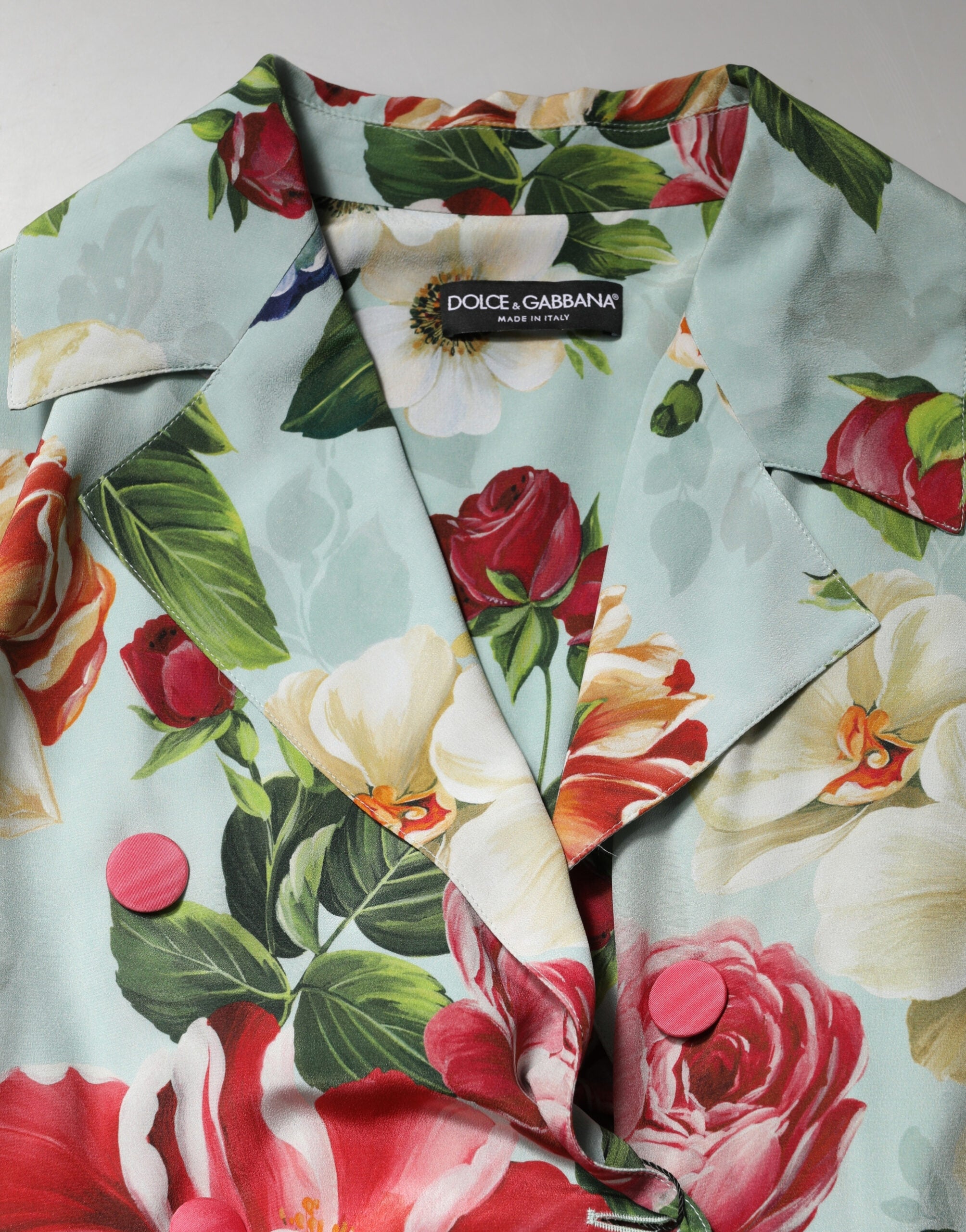 Dolce & Gabbana Green Floral Print Silk Wrap Dress, Midi Length, Long Sleeves-7
