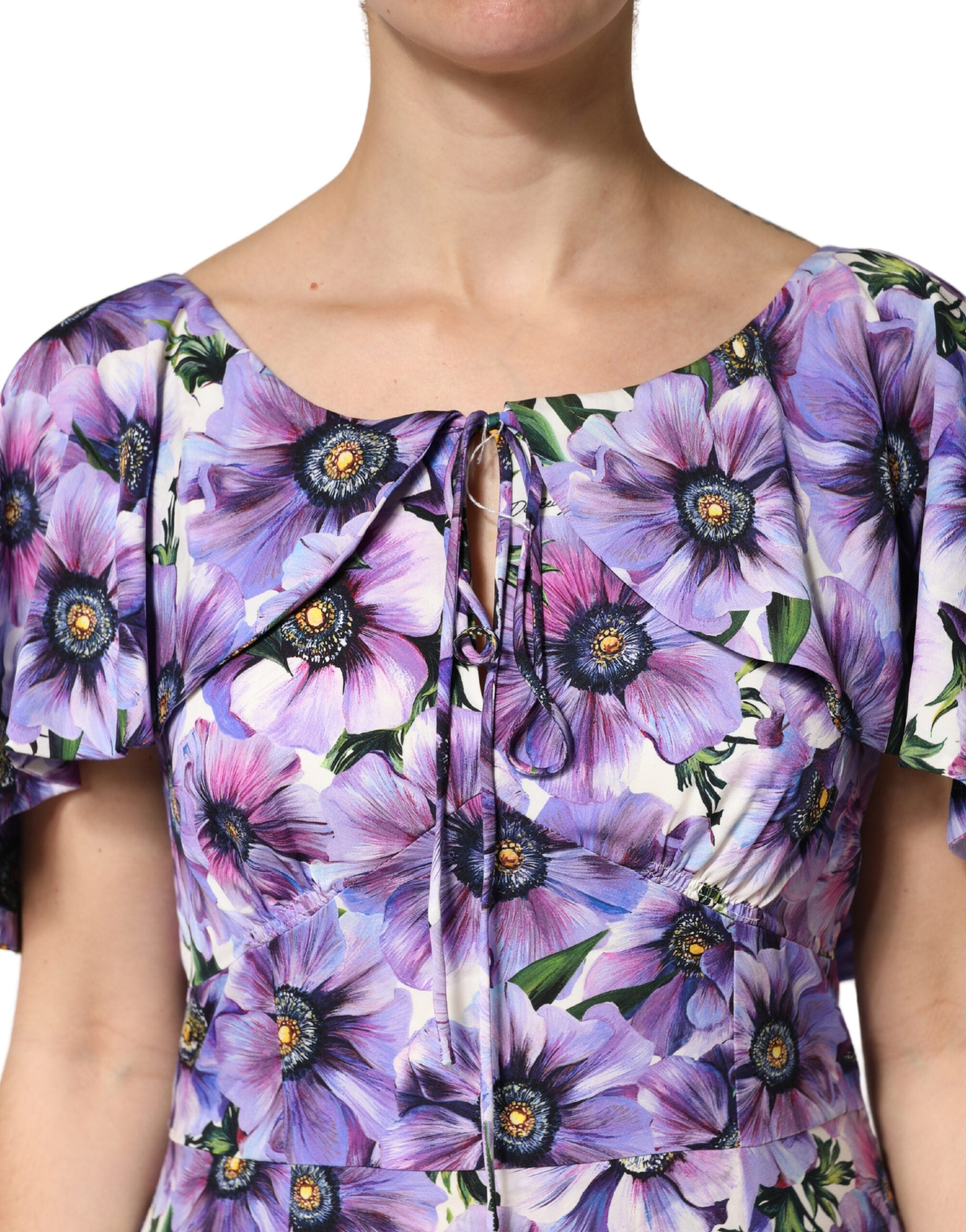 Dolce & Gabbana Elegant floor-length dress in purple floral stretch silk fabric-5