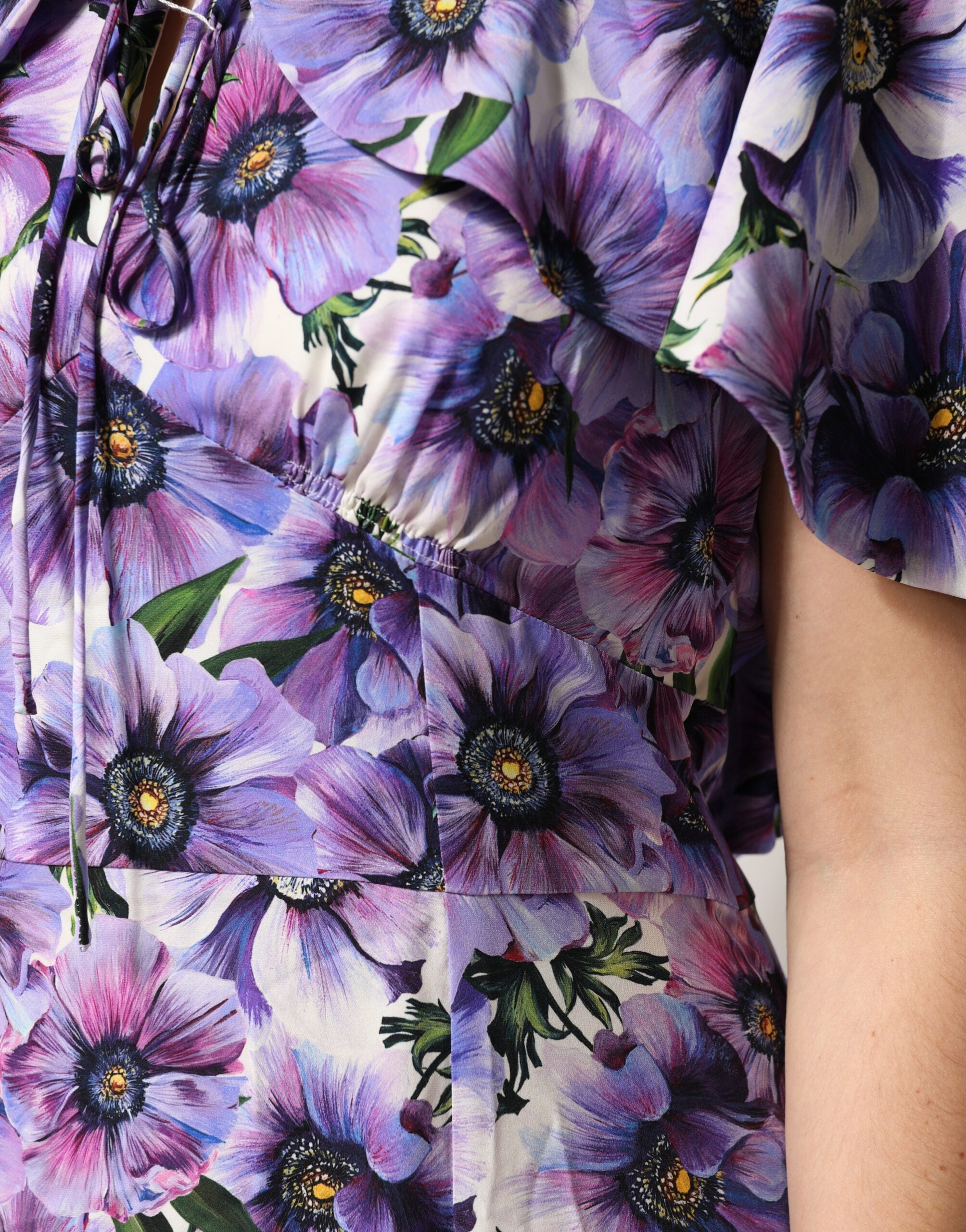 Dolce & Gabbana Elegant floor-length dress in purple floral stretch silk fabric-6