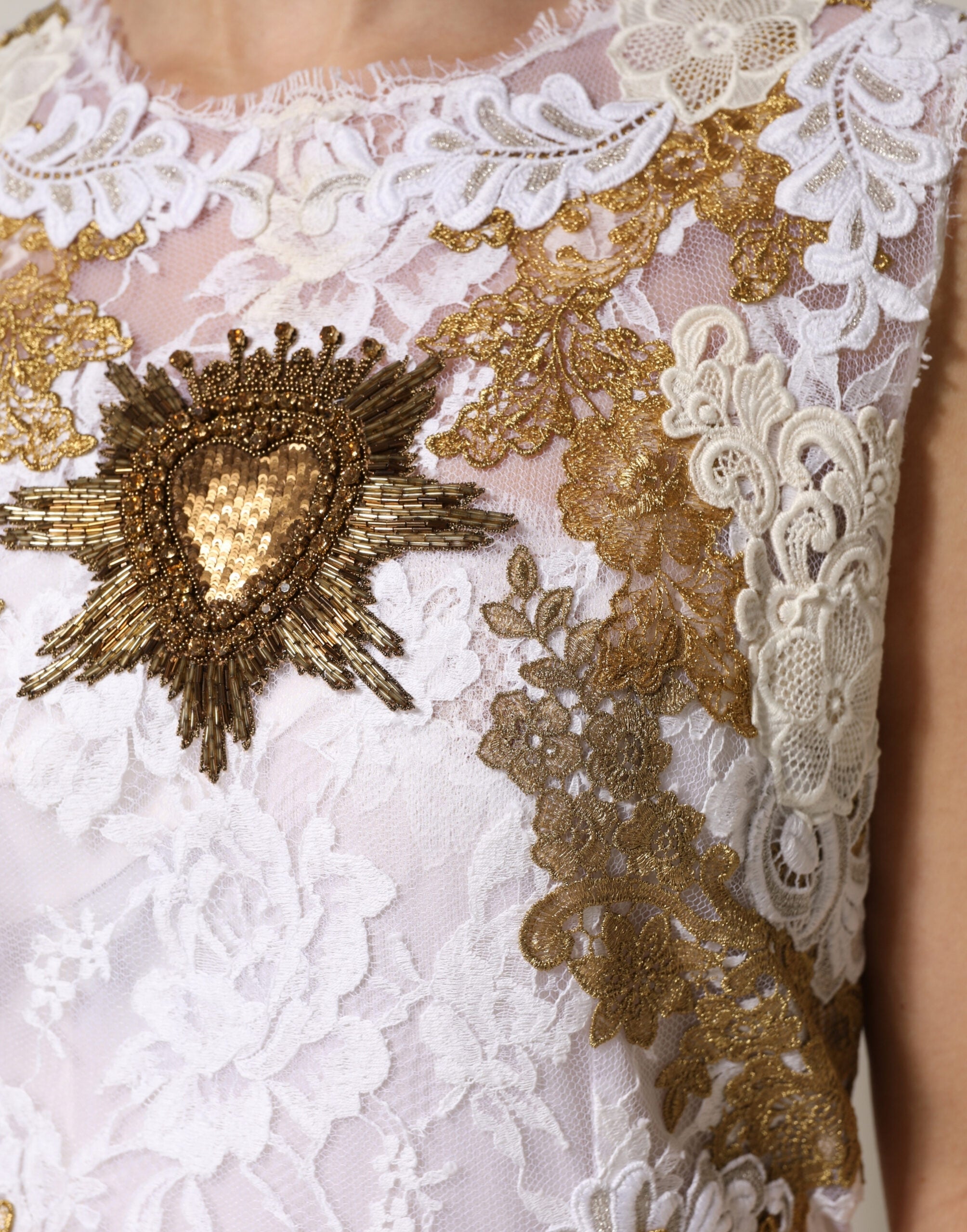 Dolce & Gabbana Ivory Silk Lace Embellished Sleeveless Dress-6