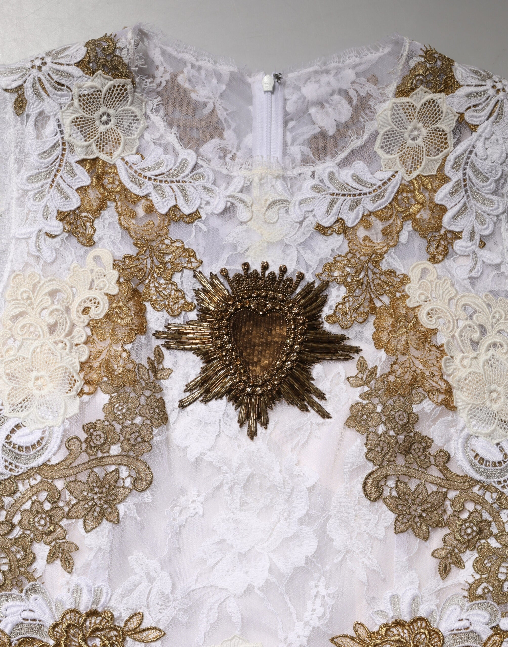 Dolce & Gabbana Ivory Silk Lace Embellished Sleeveless Dress-8