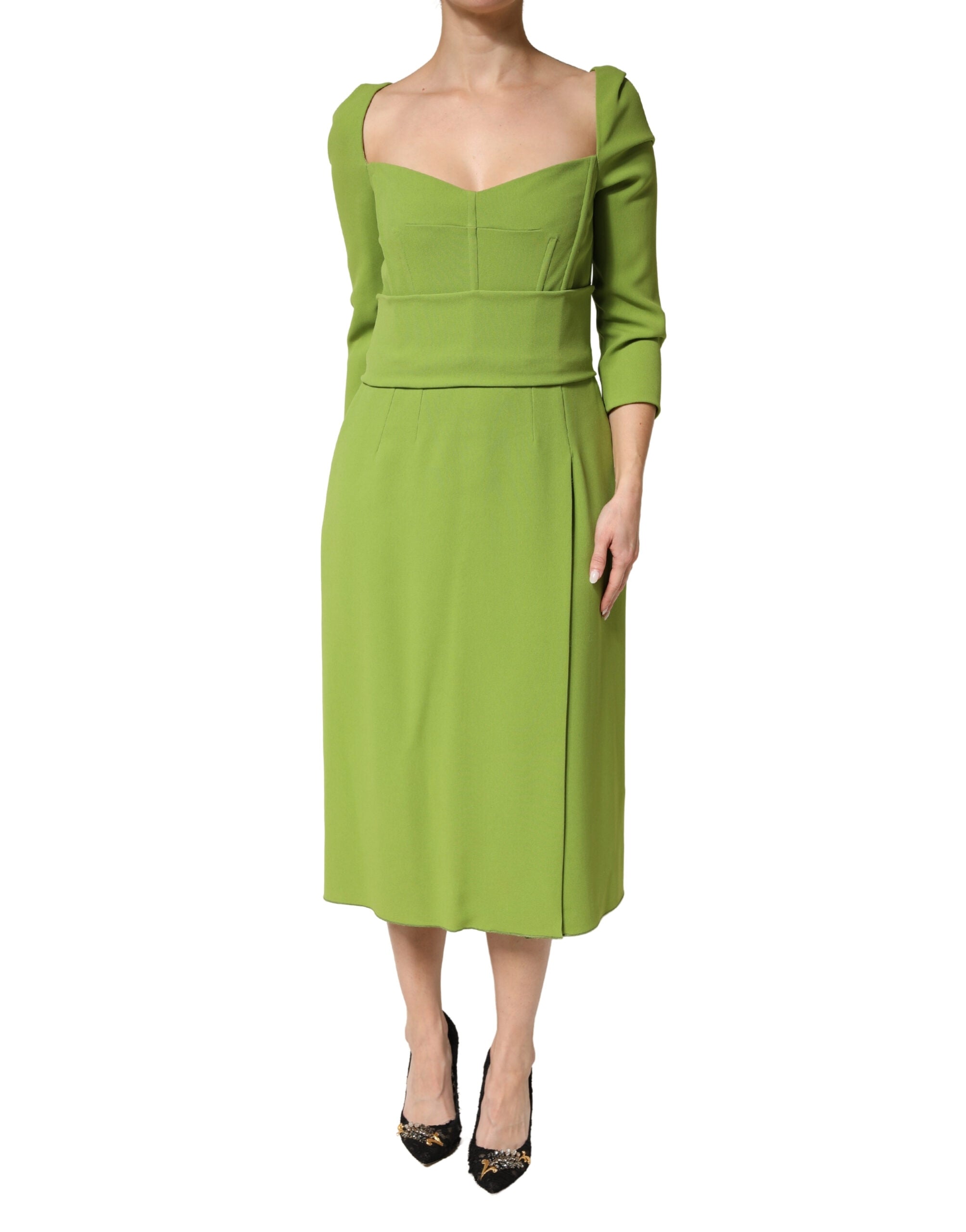 Dolce & Gabbana Midi-Kleid aus grüner Seide mit Herzausschnitt-2