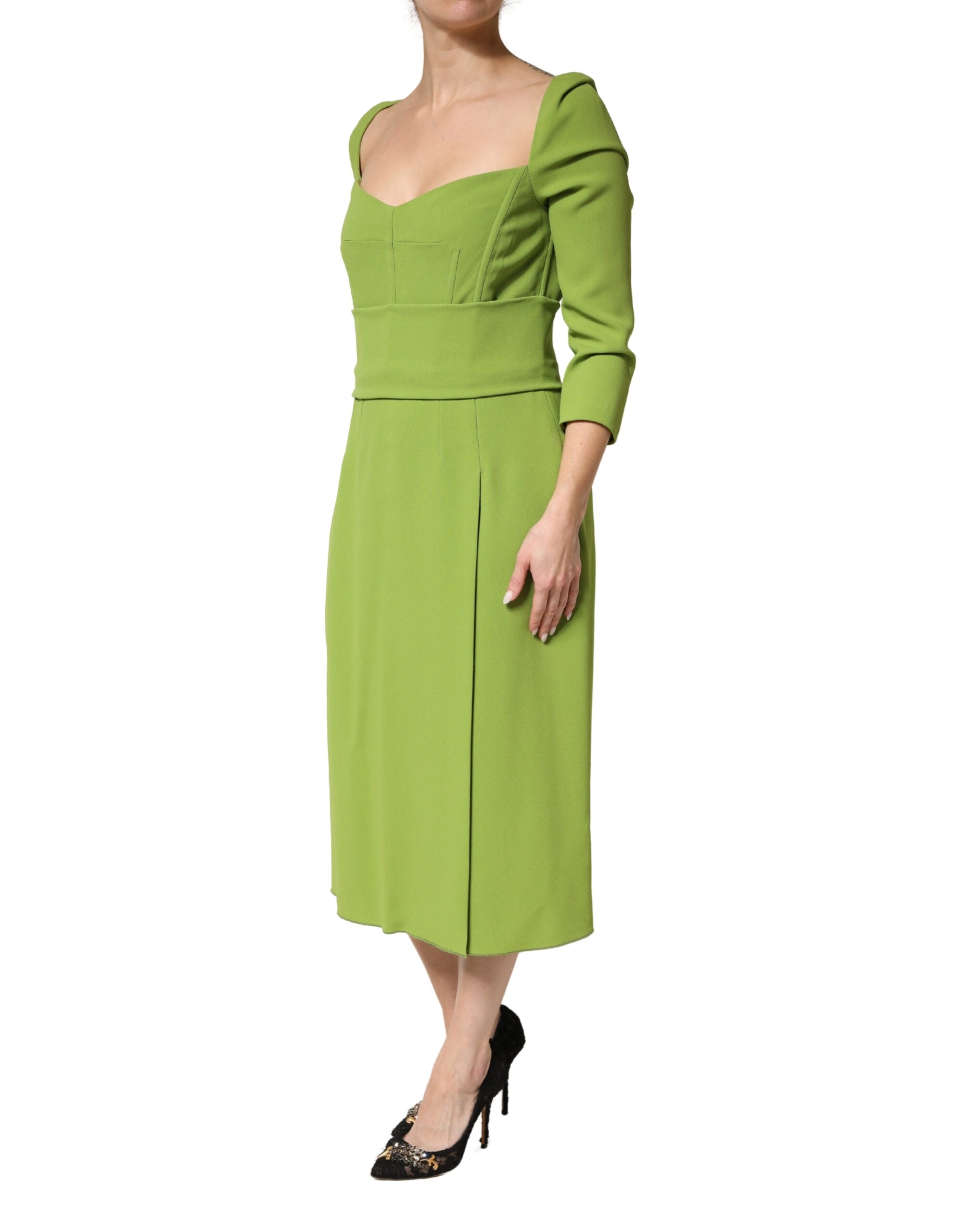 Dolce & Gabbana Midi-Kleid aus grüner Seide mit Herzausschnitt-3