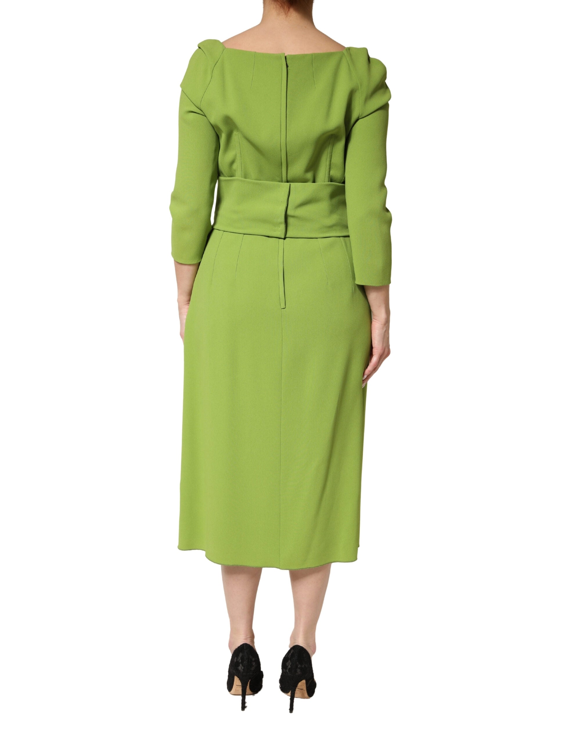 Dolce & Gabbana Midi-Kleid aus grüner Seide mit Herzausschnitt-4