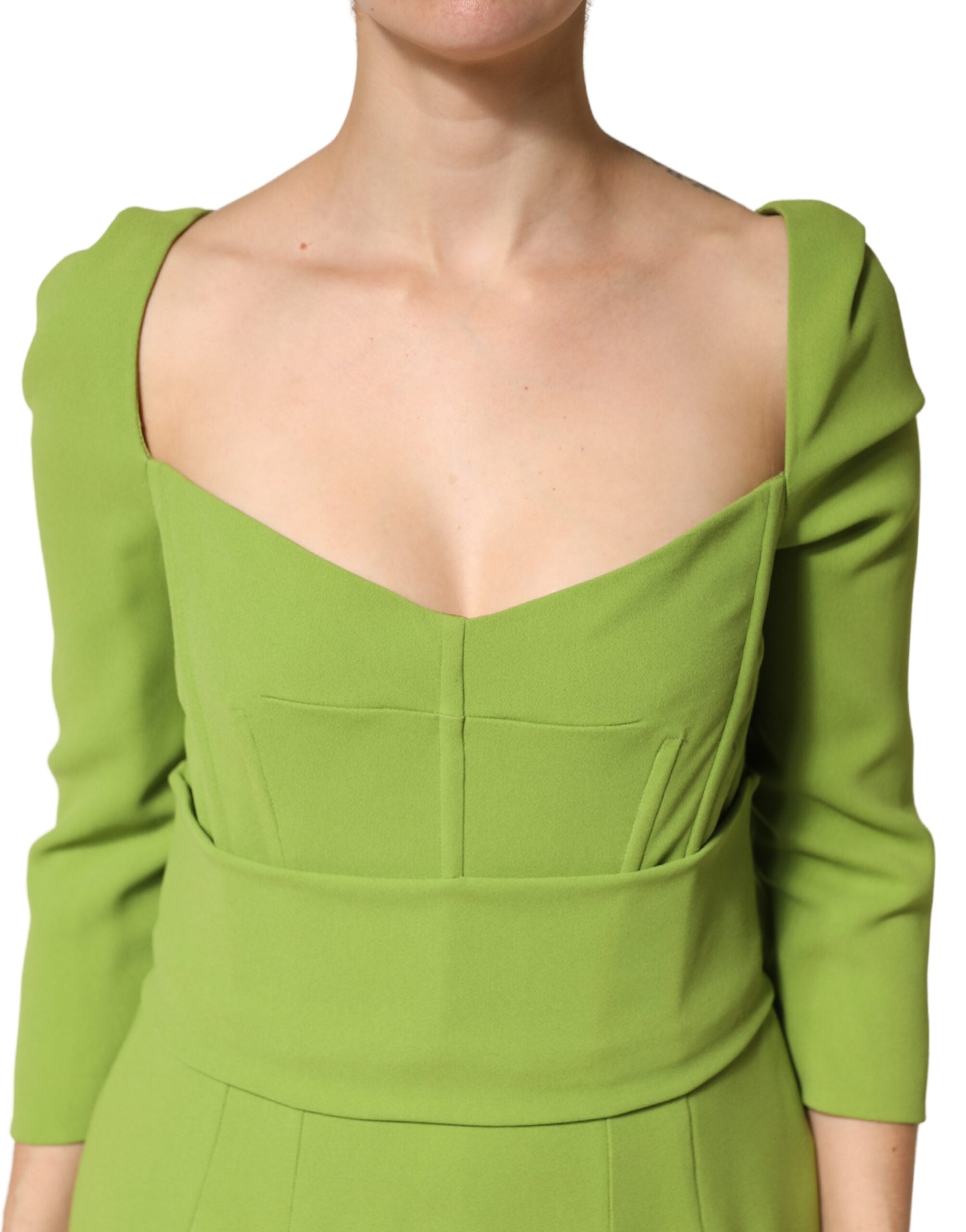 Dolce & Gabbana Midi-Kleid aus grüner Seide mit Herzausschnitt-5