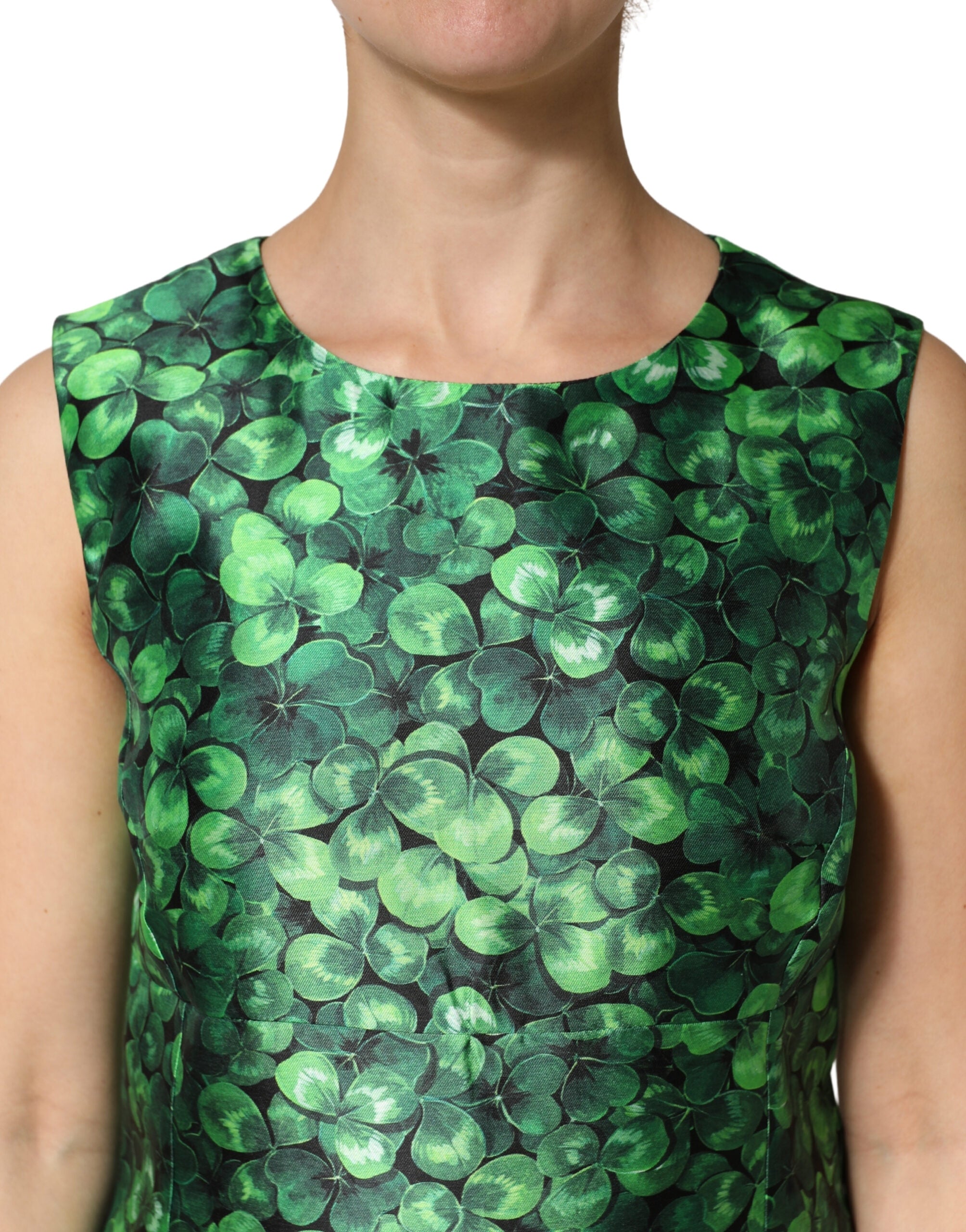 Dolce & Gabbana Ärmelloses A-Linien-Kleid mit grünem Kleeblatt-Print-5