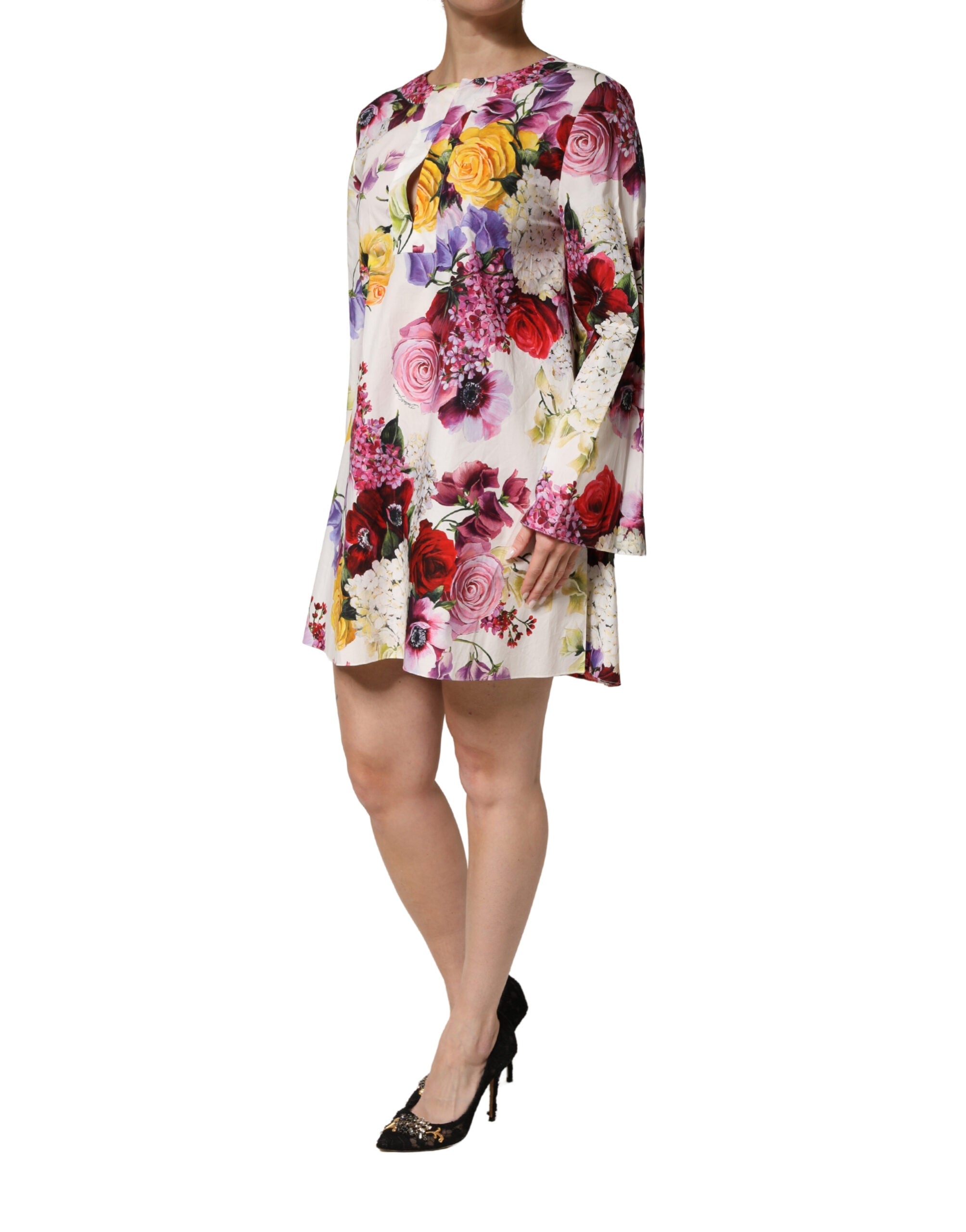 Dolce & Gabbana Multicolor Floral Cotton Long-Sleeve Midi Dress-3