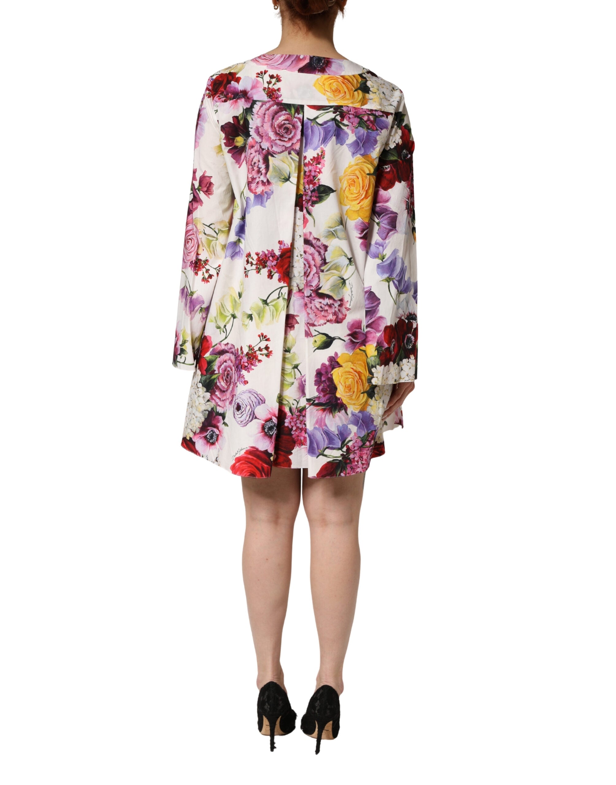 Dolce & Gabbana Multicolor Floral Cotton Long-Sleeve Midi Dress-4