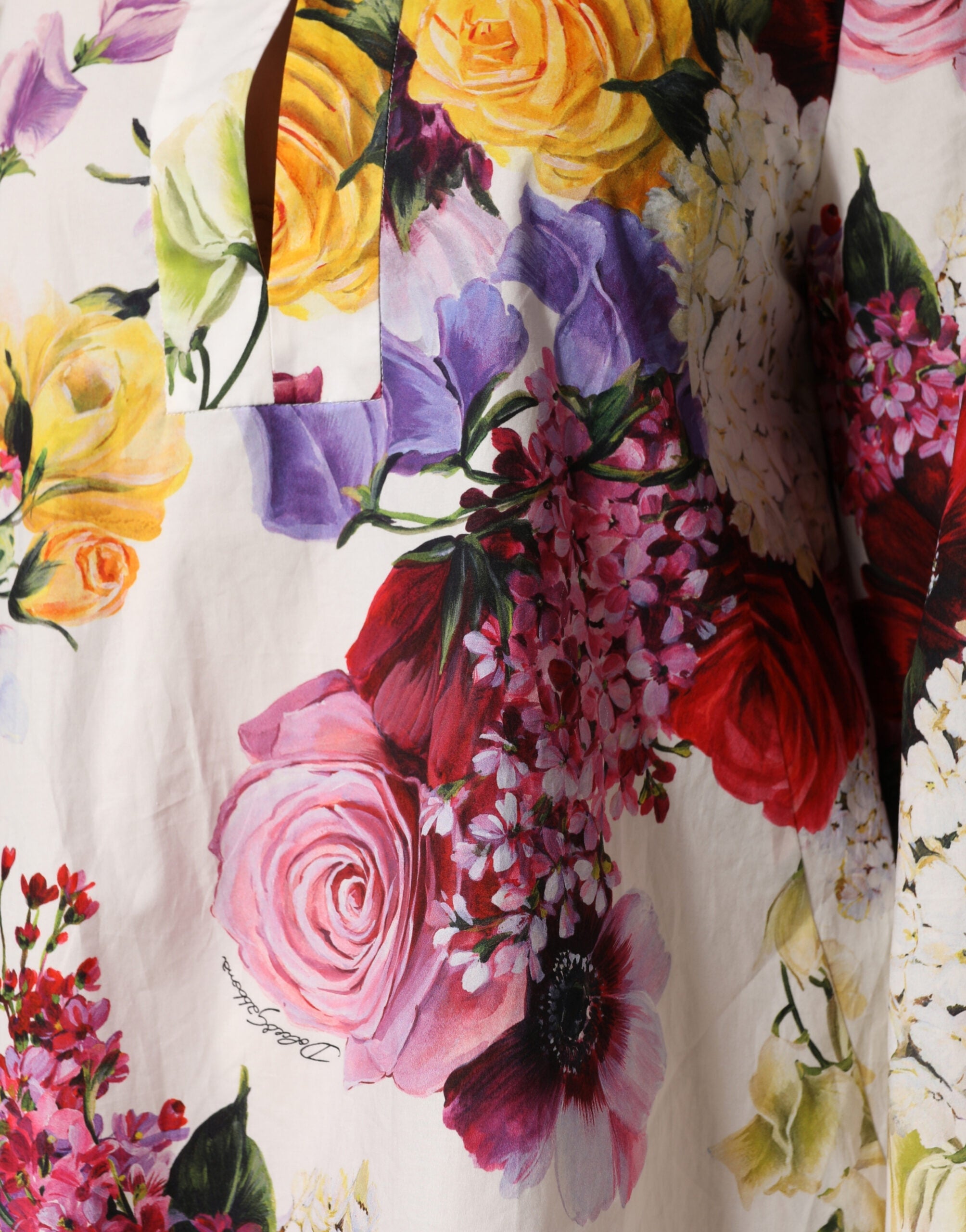 Dolce & Gabbana Multicolor Floral Cotton Long-Sleeve Midi Dress-6