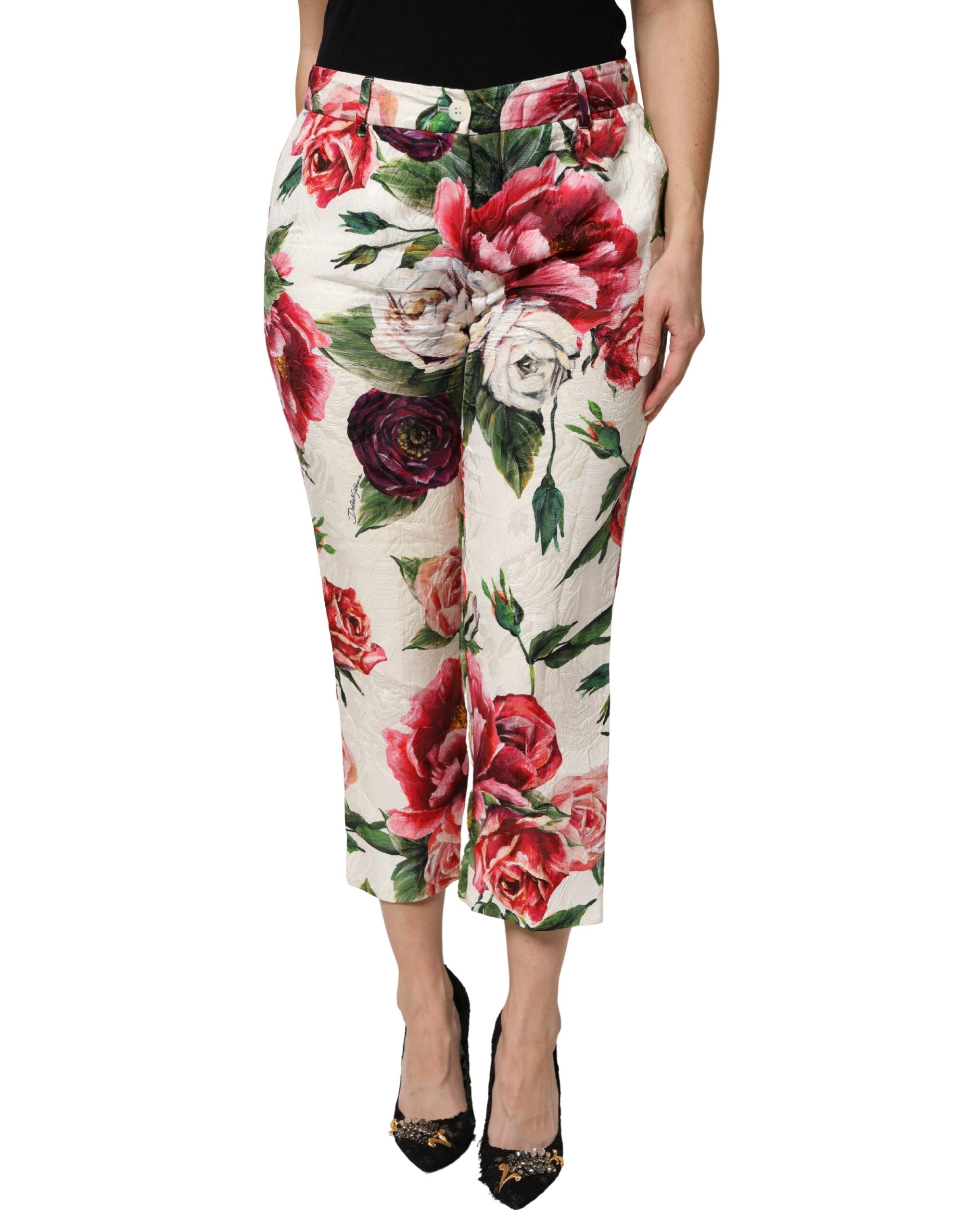 Dolce & Gabbana Mehrfarbige Rosen-Blumen-Cropped-Hose