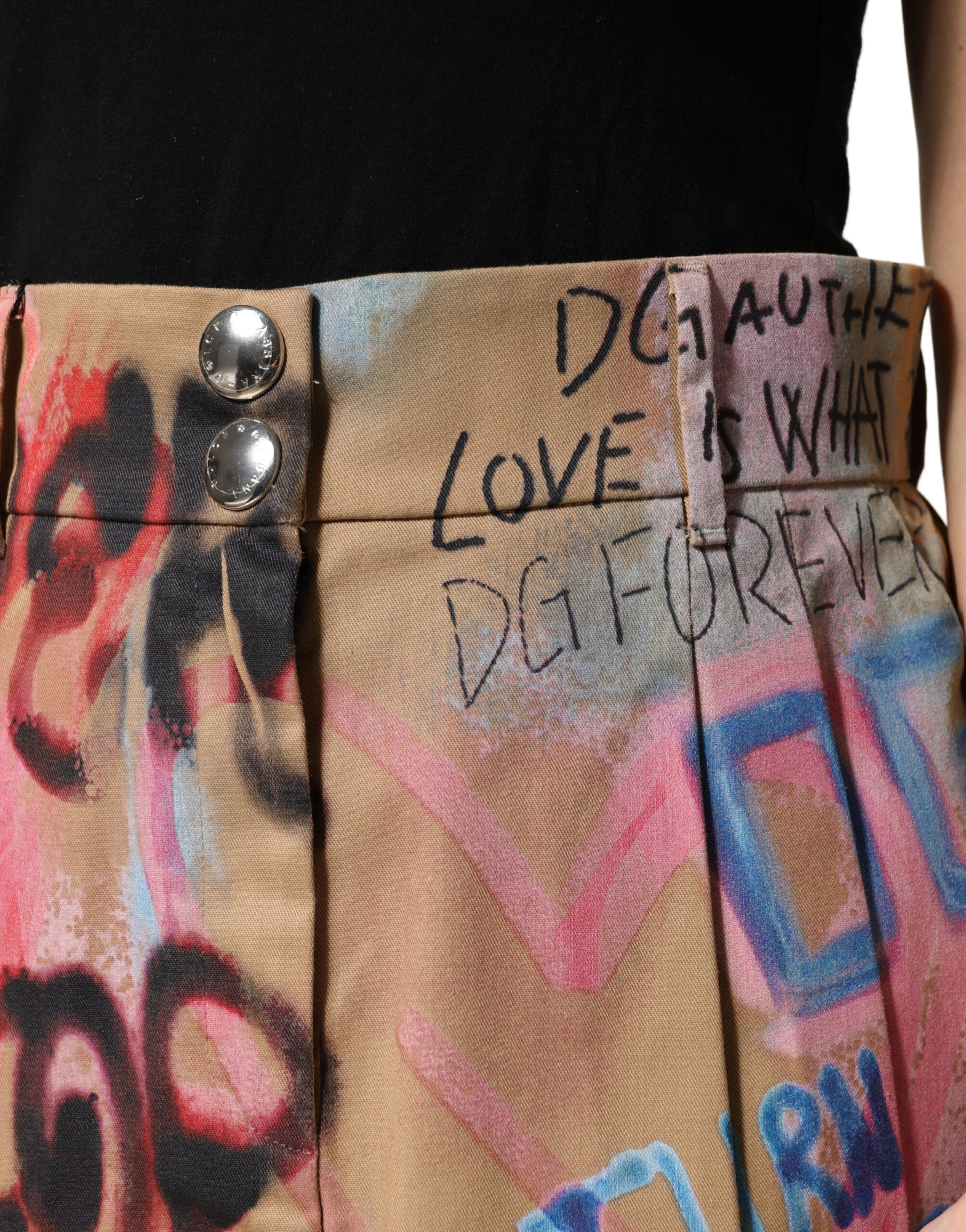 Dolce & Gabbana beige graffiti print cotton blend mini skirt-5