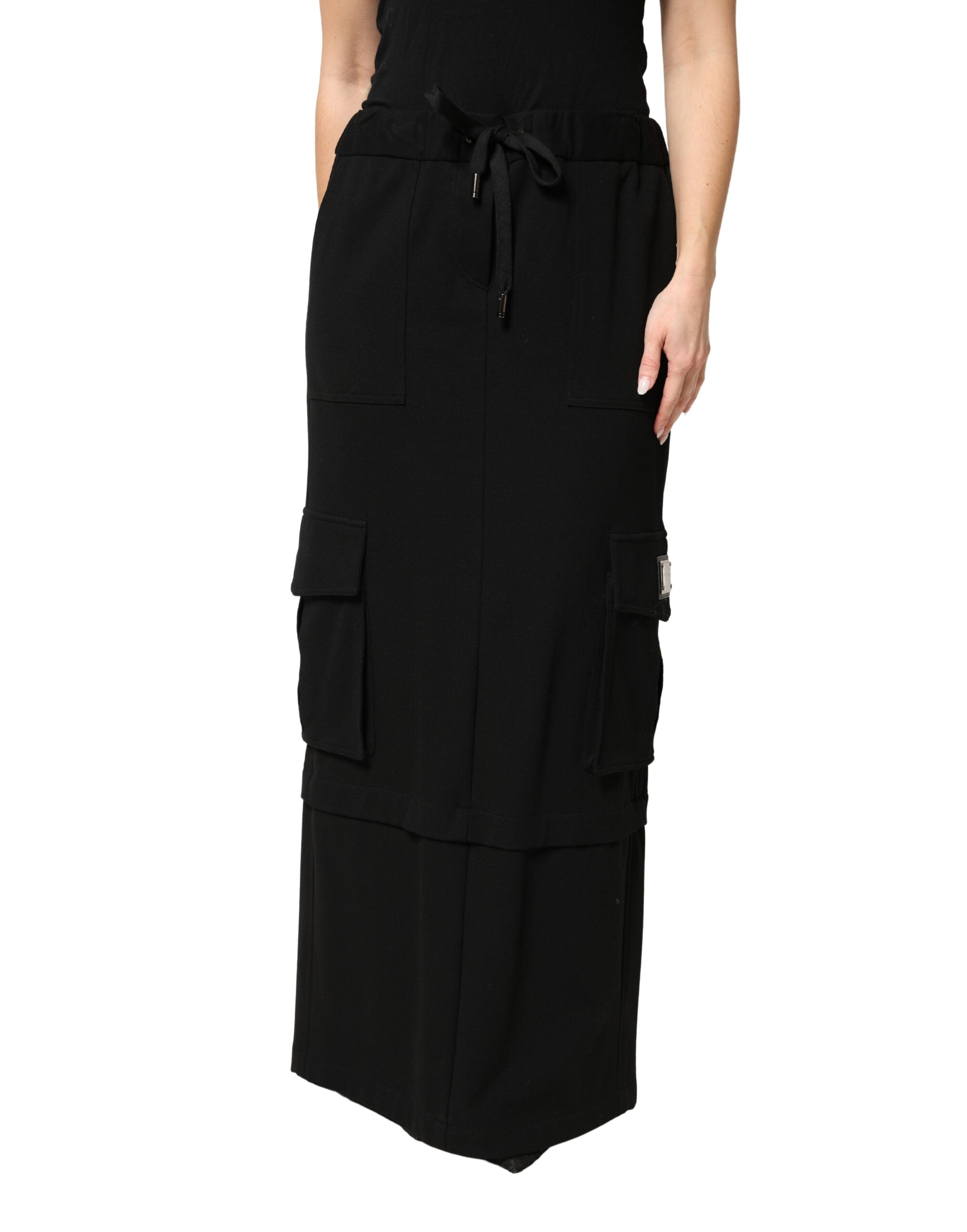 Dolce & Gabbana Black Cotton Drawstring Maxi Cargo Skirt-2