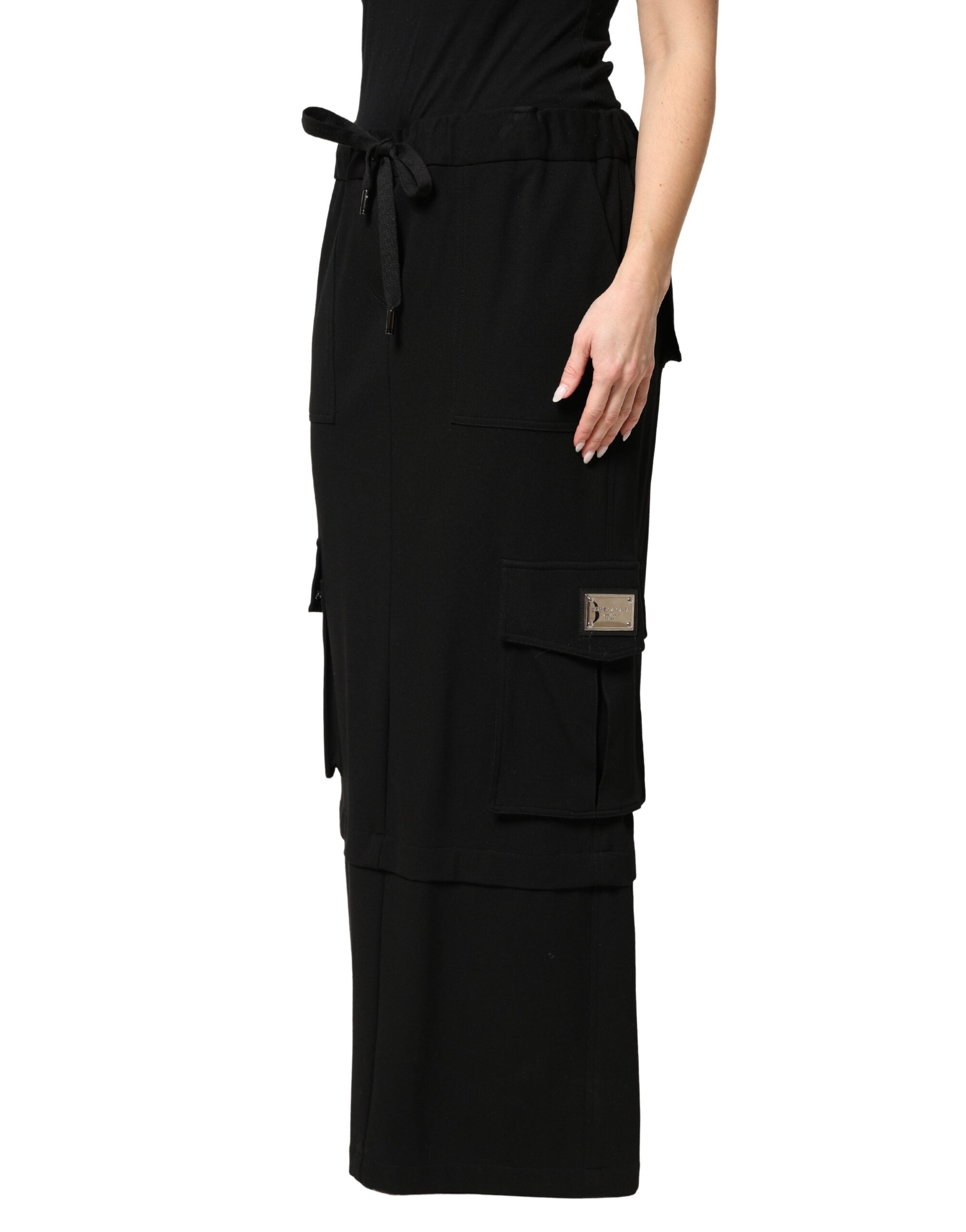 Dolce & Gabbana Black Cotton Drawstring Maxi Cargo Skirt-3