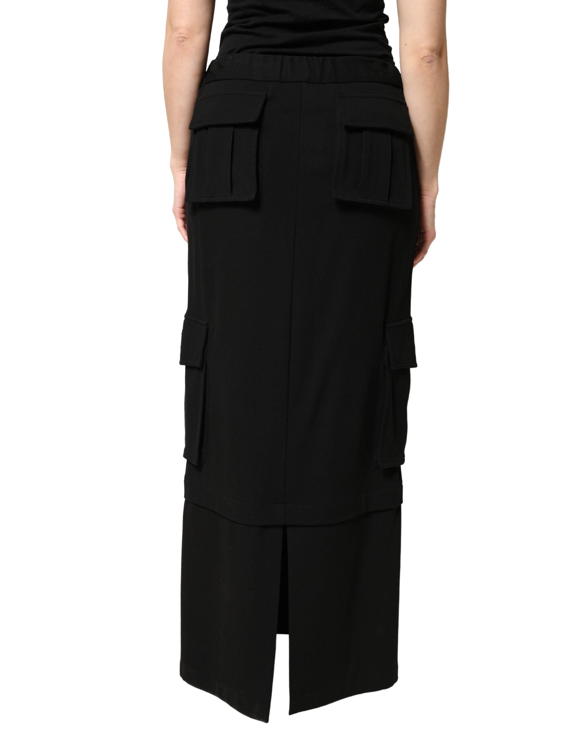 Dolce & Gabbana Black Cotton Drawstring Maxi Cargo Skirt-4