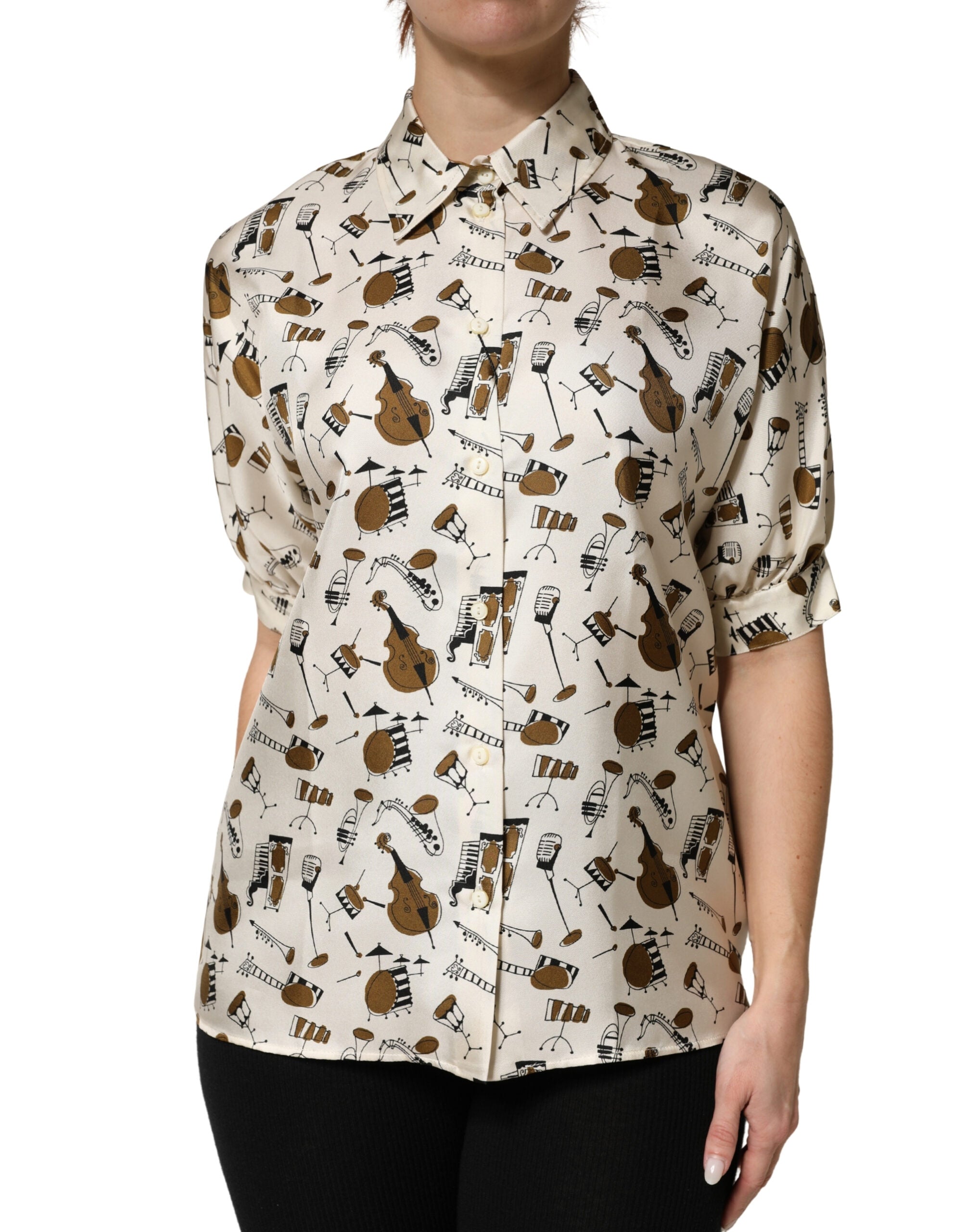 Dolce & Gabbana Kurzes Oberteil in Beige mit Noten-Print-2