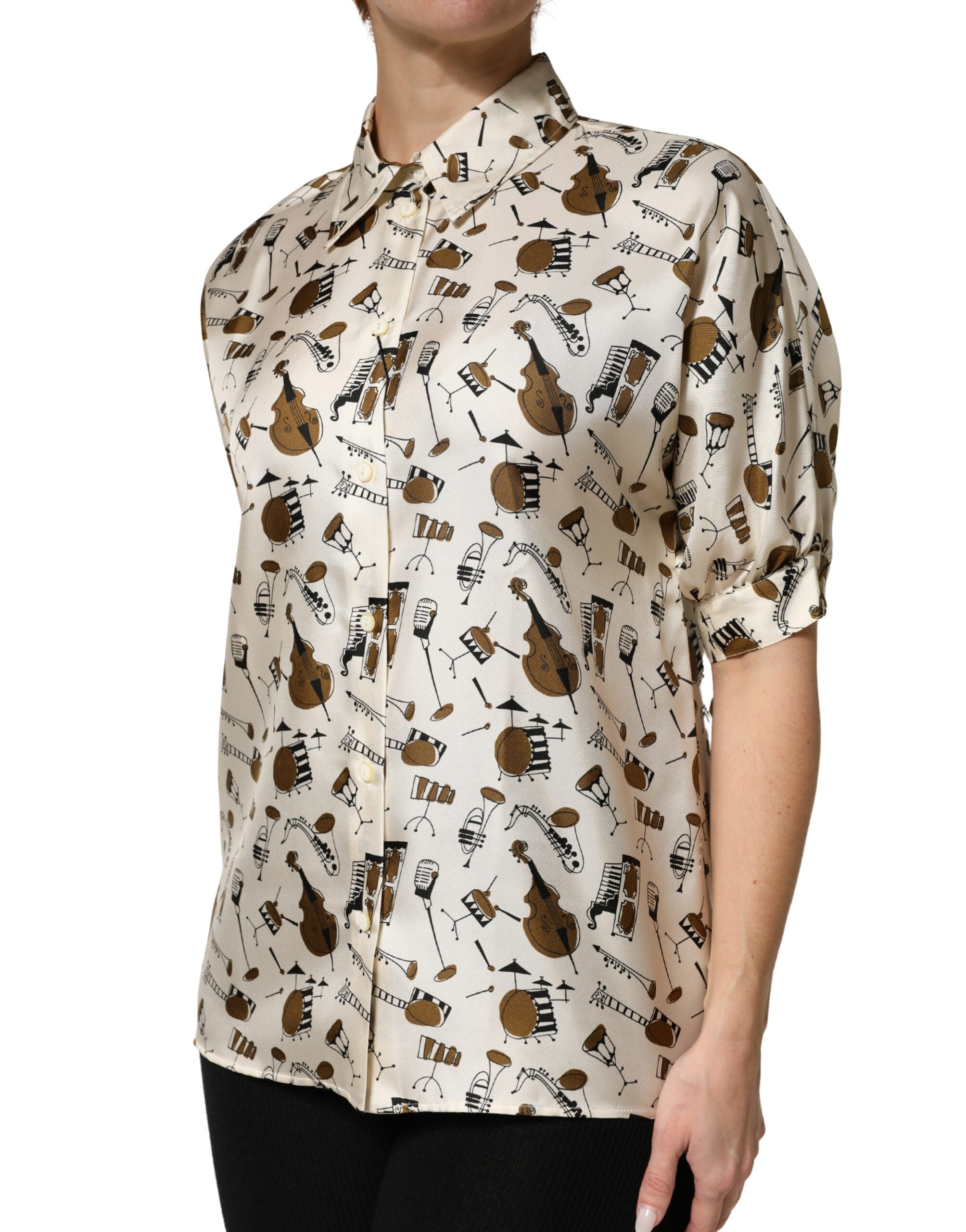 Dolce & Gabbana Kurzes Oberteil in Beige mit Noten-Print-3