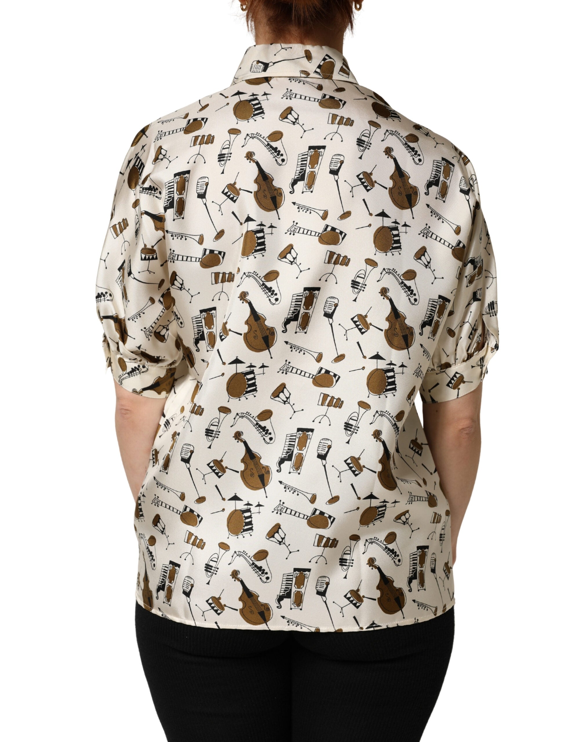 Dolce & Gabbana Kurzes Oberteil in Beige mit Noten-Print-4