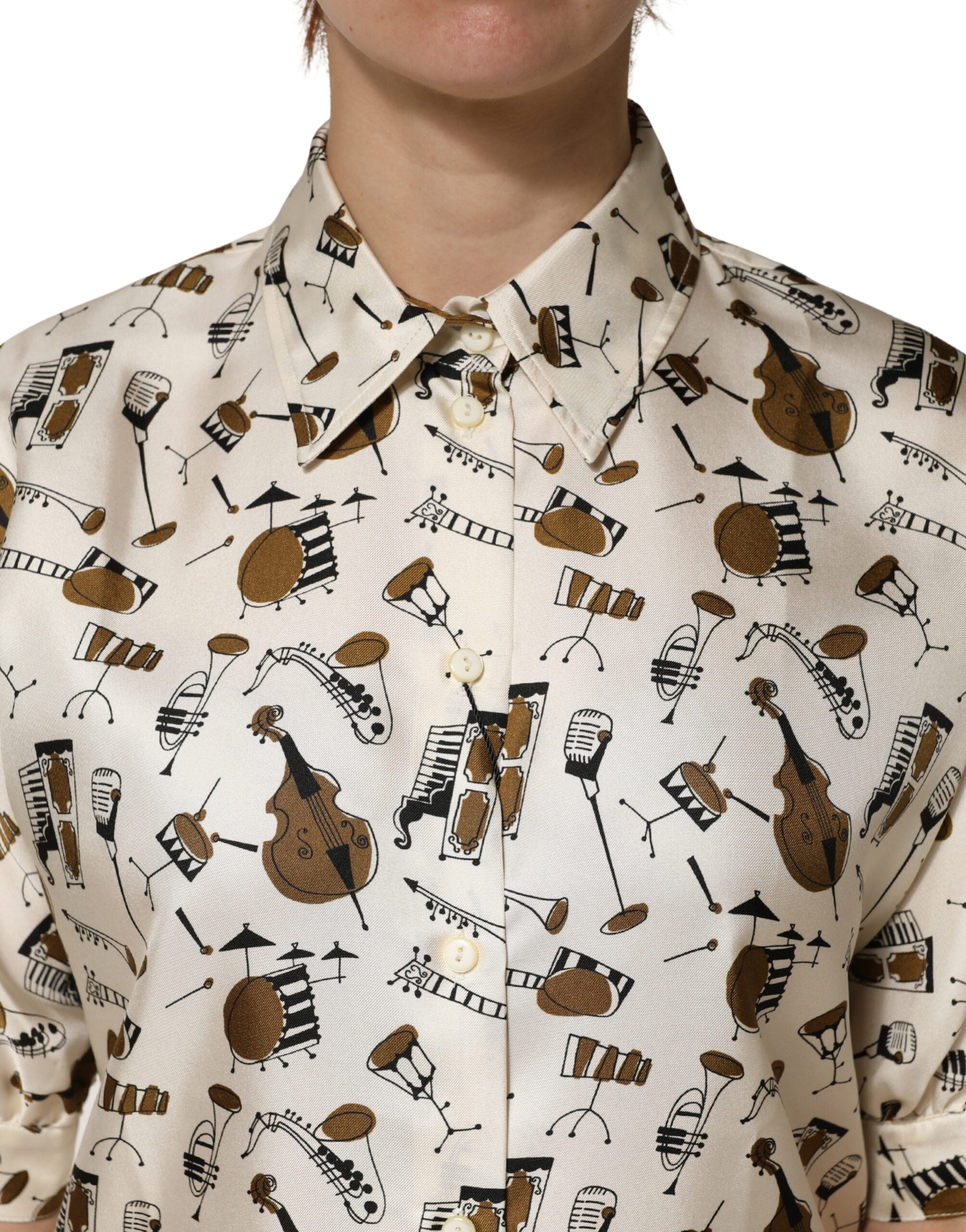 Dolce & Gabbana Kurzes Oberteil in Beige mit Noten-Print-5