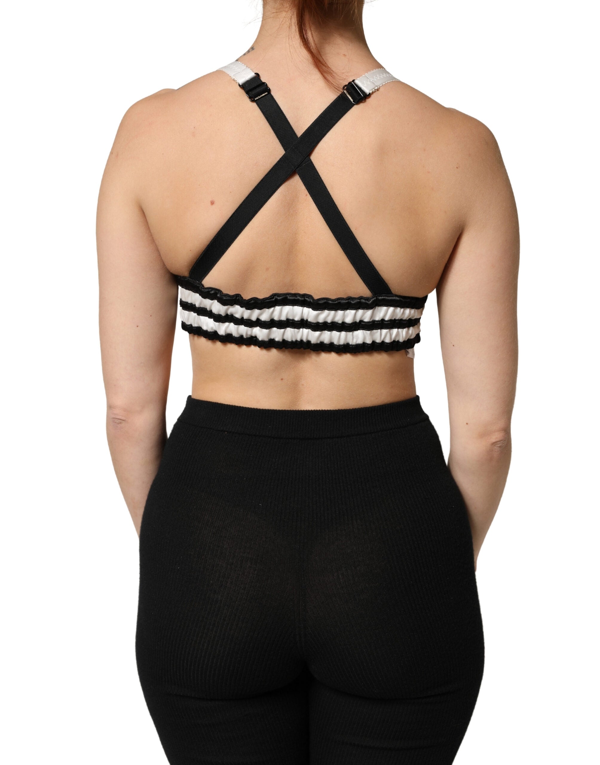 Dolce & Gabbana Black Floral Logo Silk-Satin Cropped Bralette Top-4