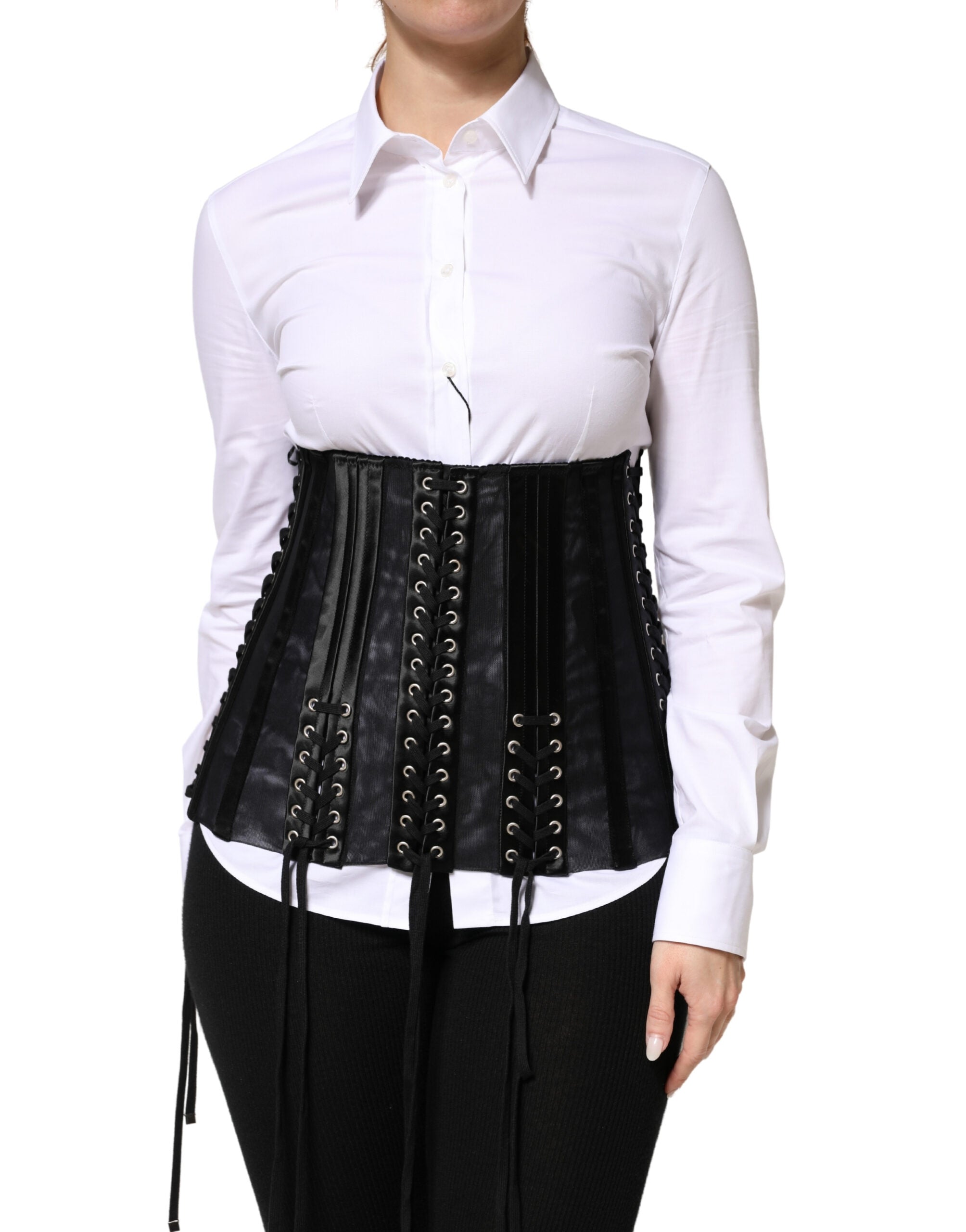 Dolce & Gabbana Black Lace-Up Corset Waist Belt-2