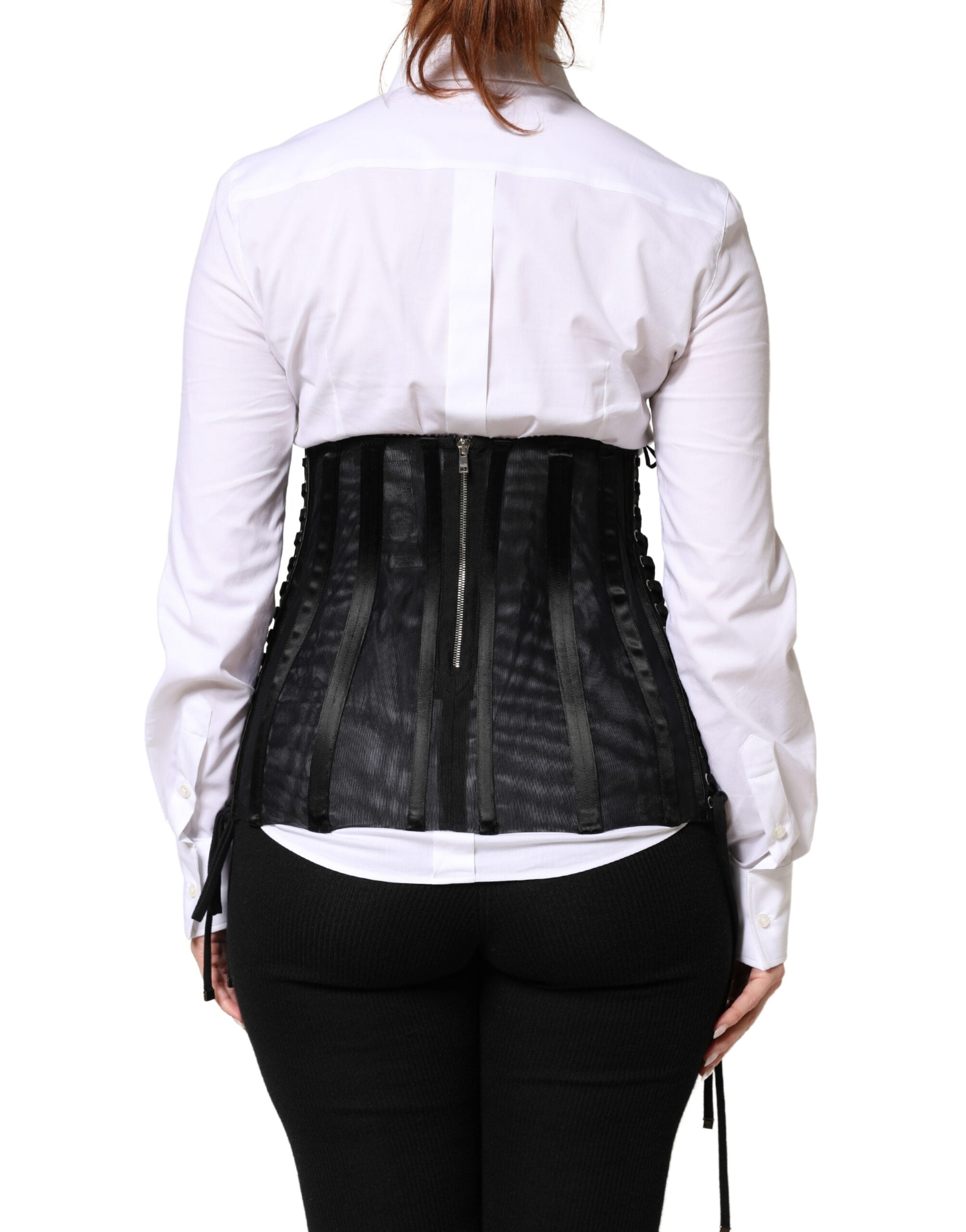 Dolce & Gabbana Black Lace-Up Corset Waist Belt-3