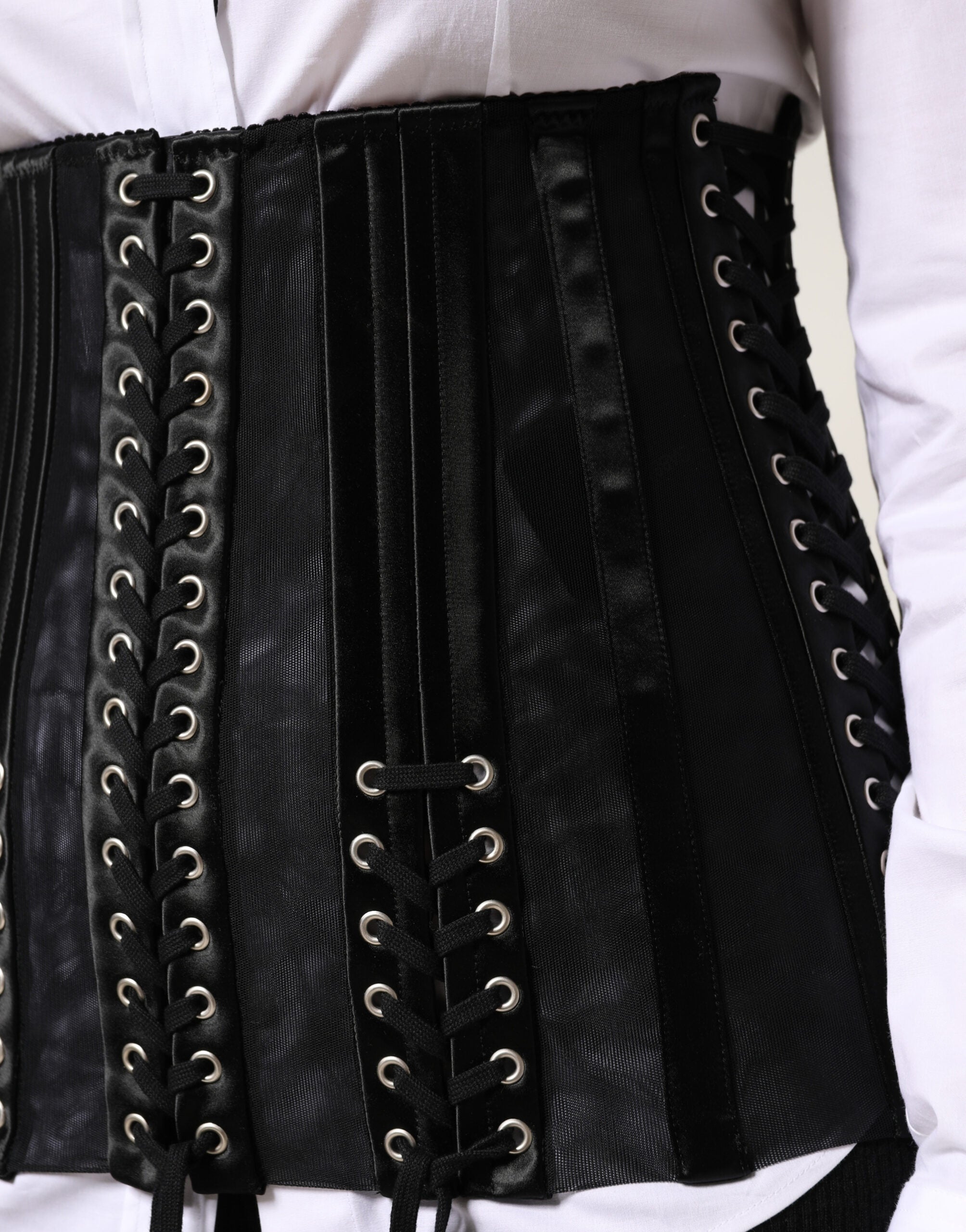 Dolce & Gabbana Black Lace-Up Corset Waist Belt-4
