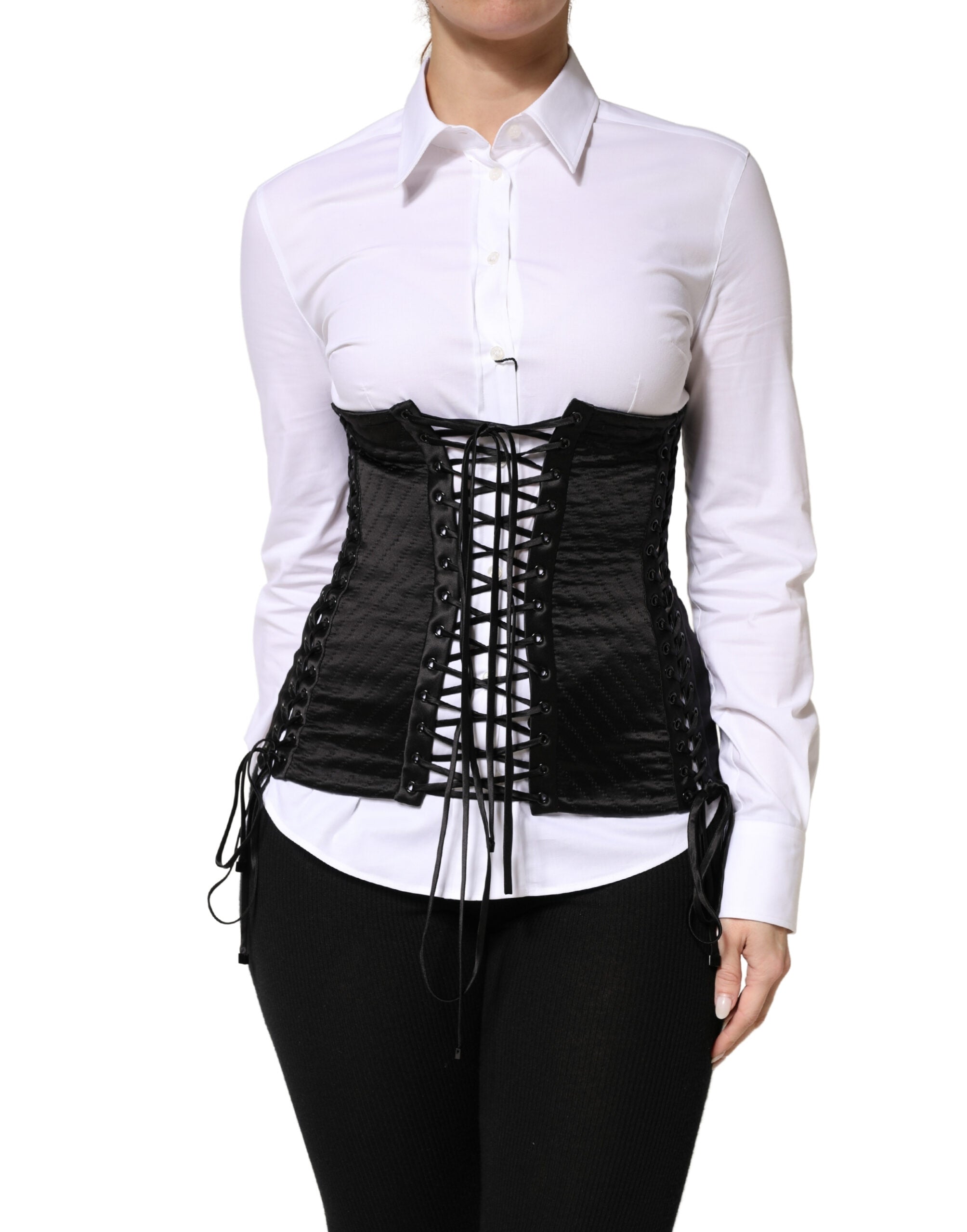 Dolce & Gabbana Black Silk Corset Waist Belt with Lacing-2