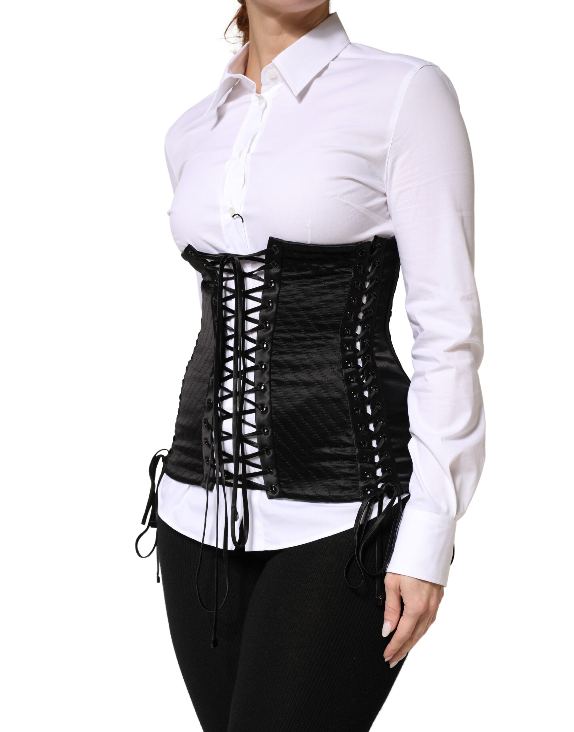 Dolce & Gabbana Black Silk Corset Waist Belt with Lacing-3