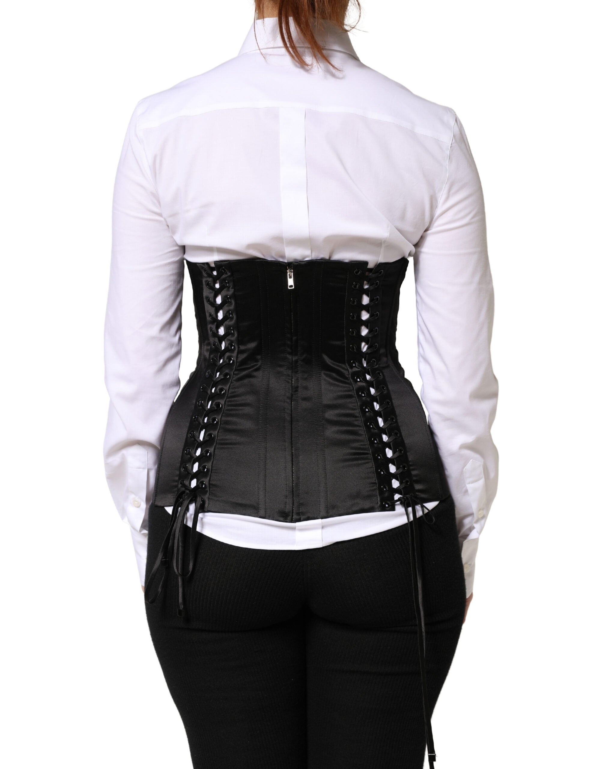 Dolce & Gabbana Black Silk Corset Waist Belt with Lacing-4