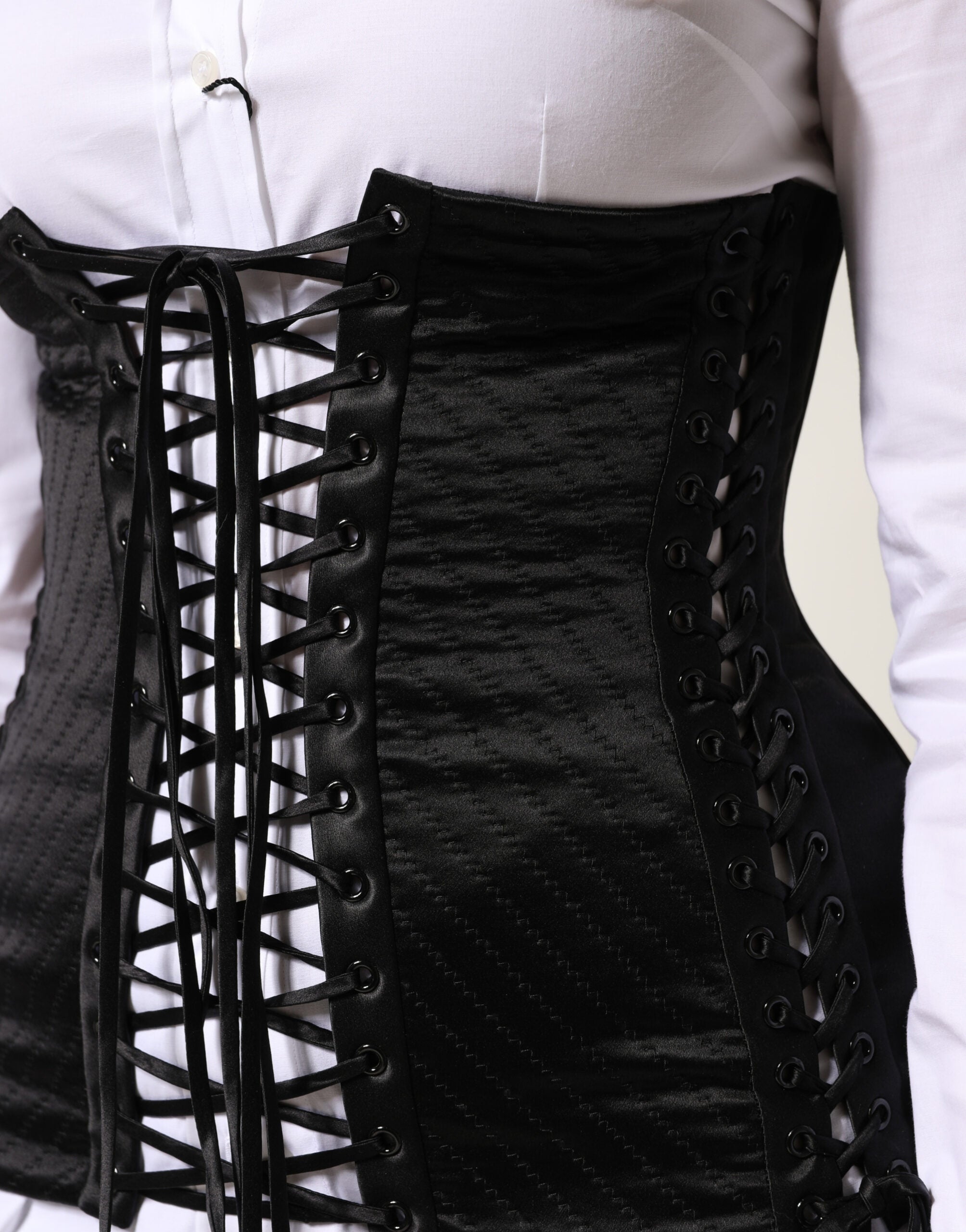 Dolce & Gabbana Black Silk Corset Waist Belt with Lacing-5