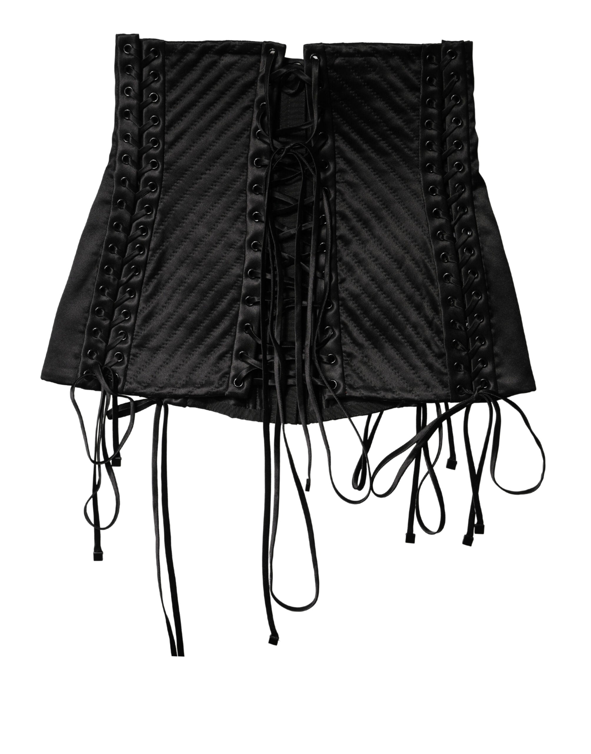 Dolce & Gabbana Black Silk Corset Waist Belt with Lacing-6