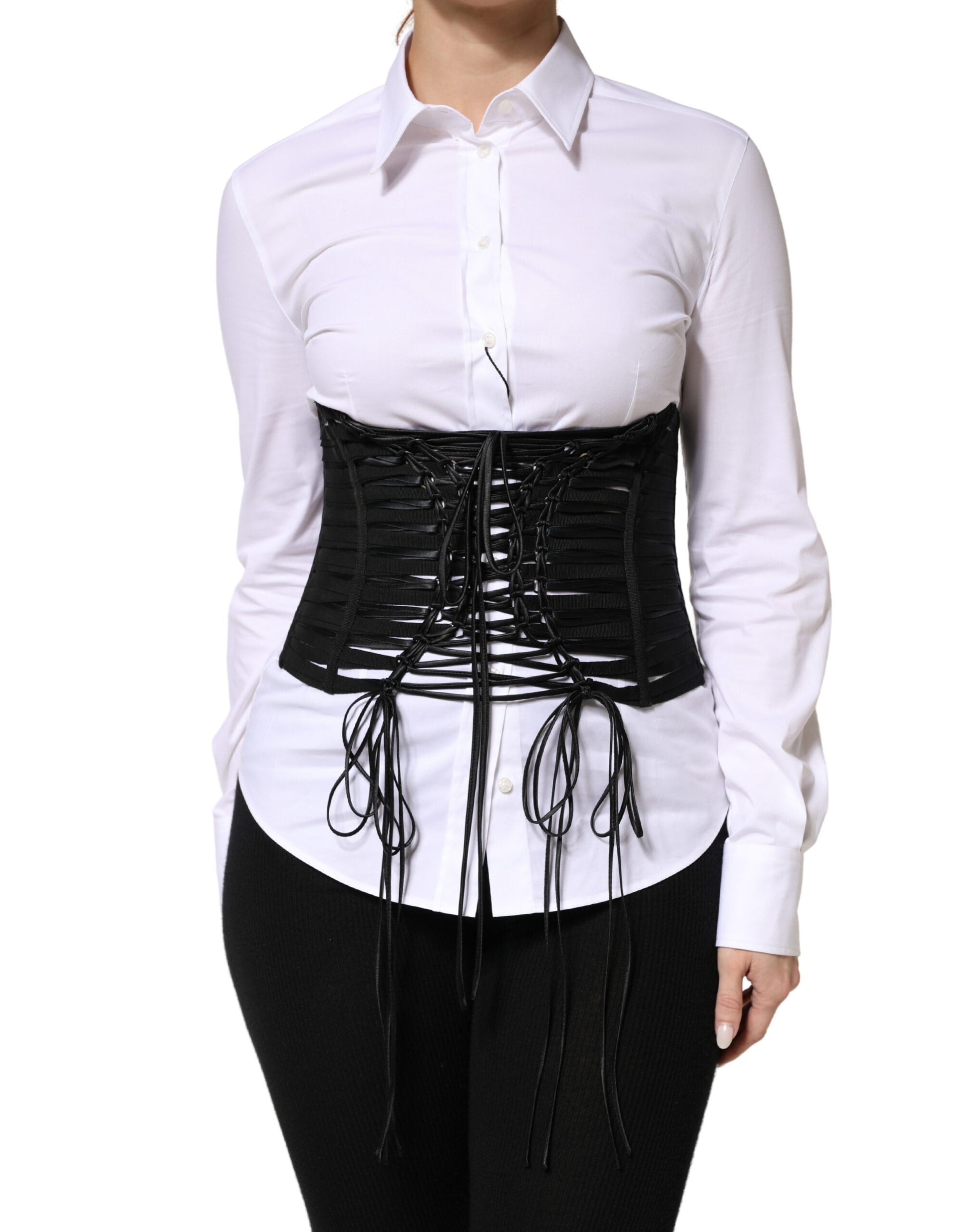 Dolce & Gabbana Black Polyester Lace-Up Corset Waist Belt-2
