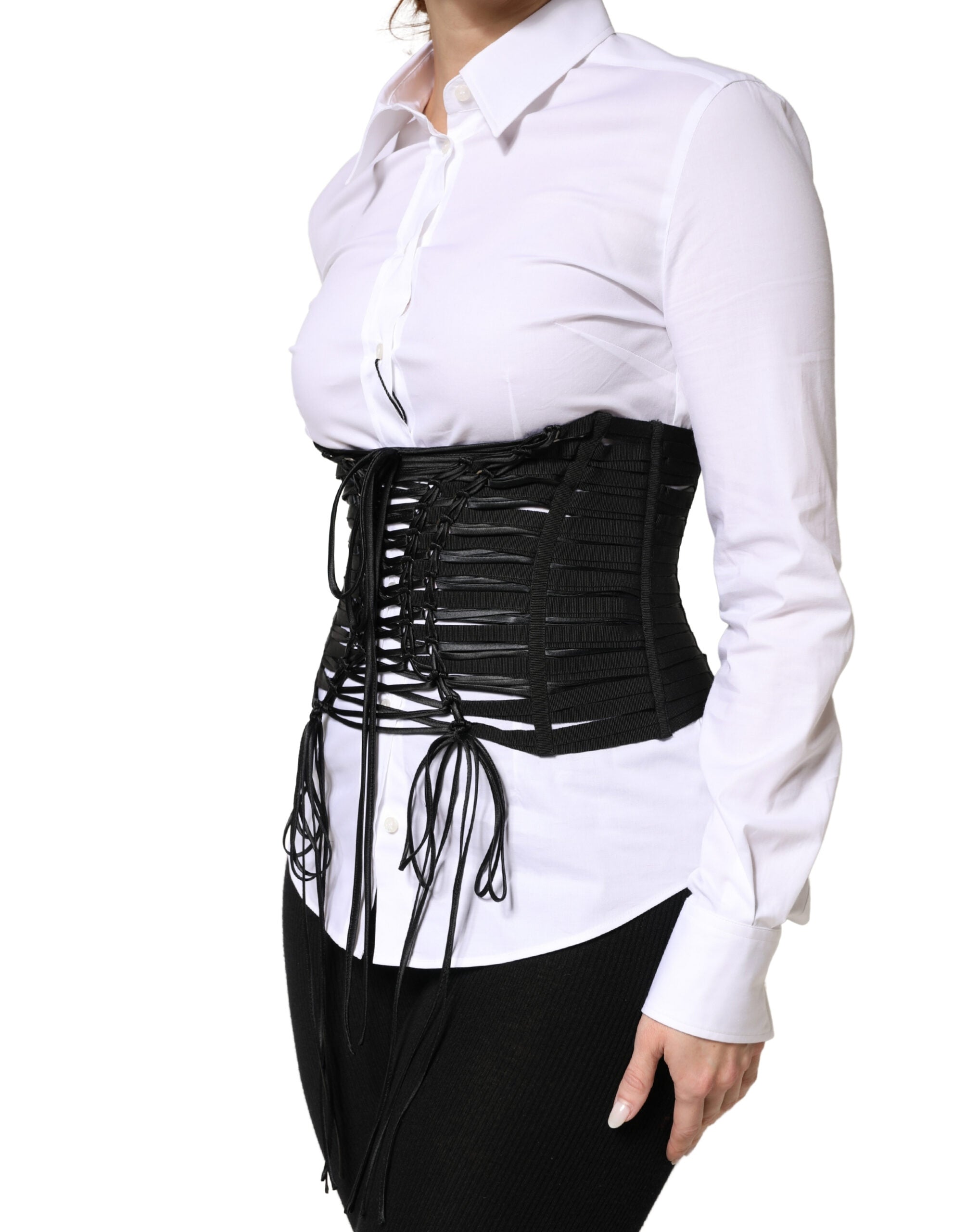 Dolce & Gabbana Black Polyester Lace-Up Corset Waist Belt-3