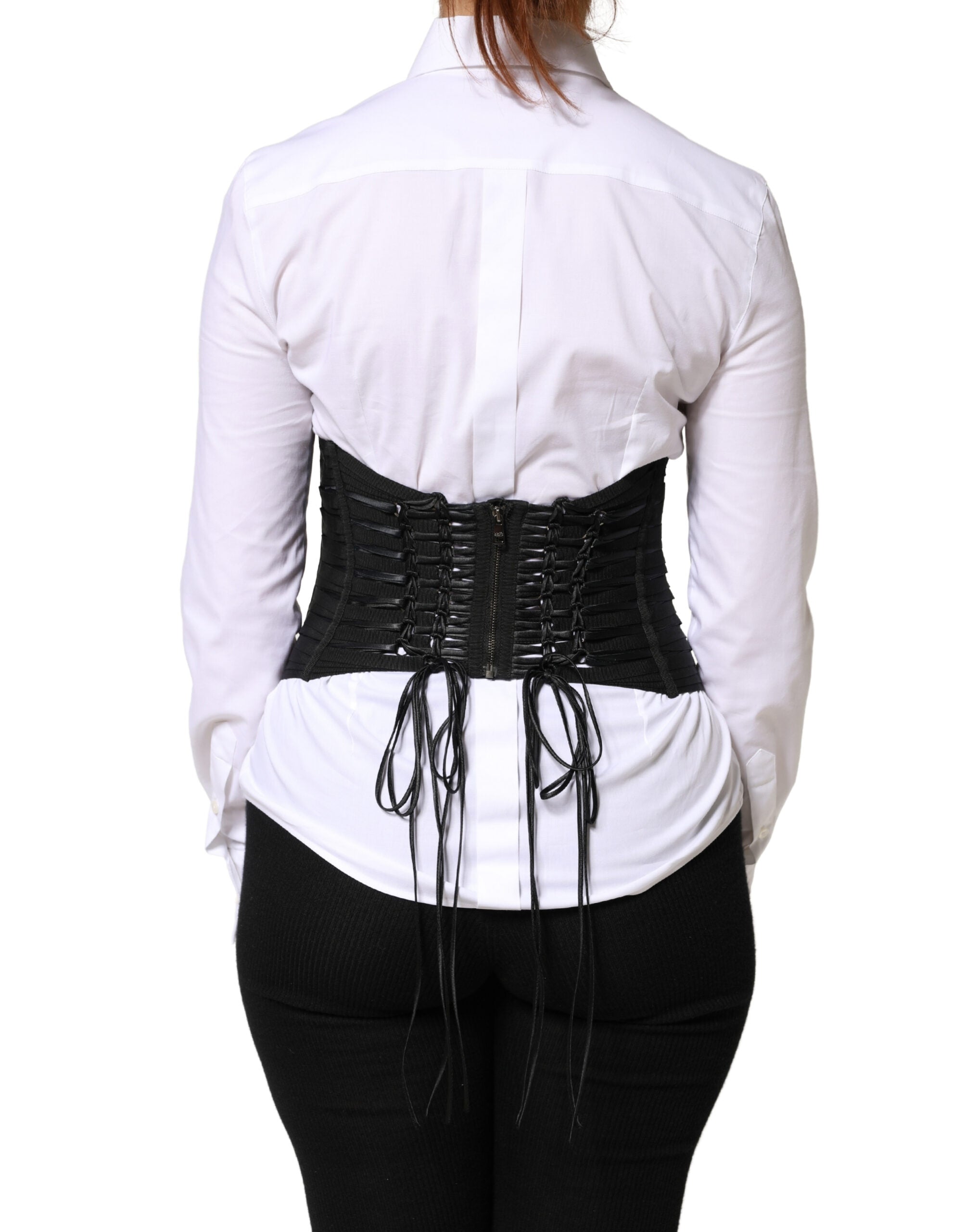 Dolce & Gabbana Black Polyester Lace-Up Corset Waist Belt-4