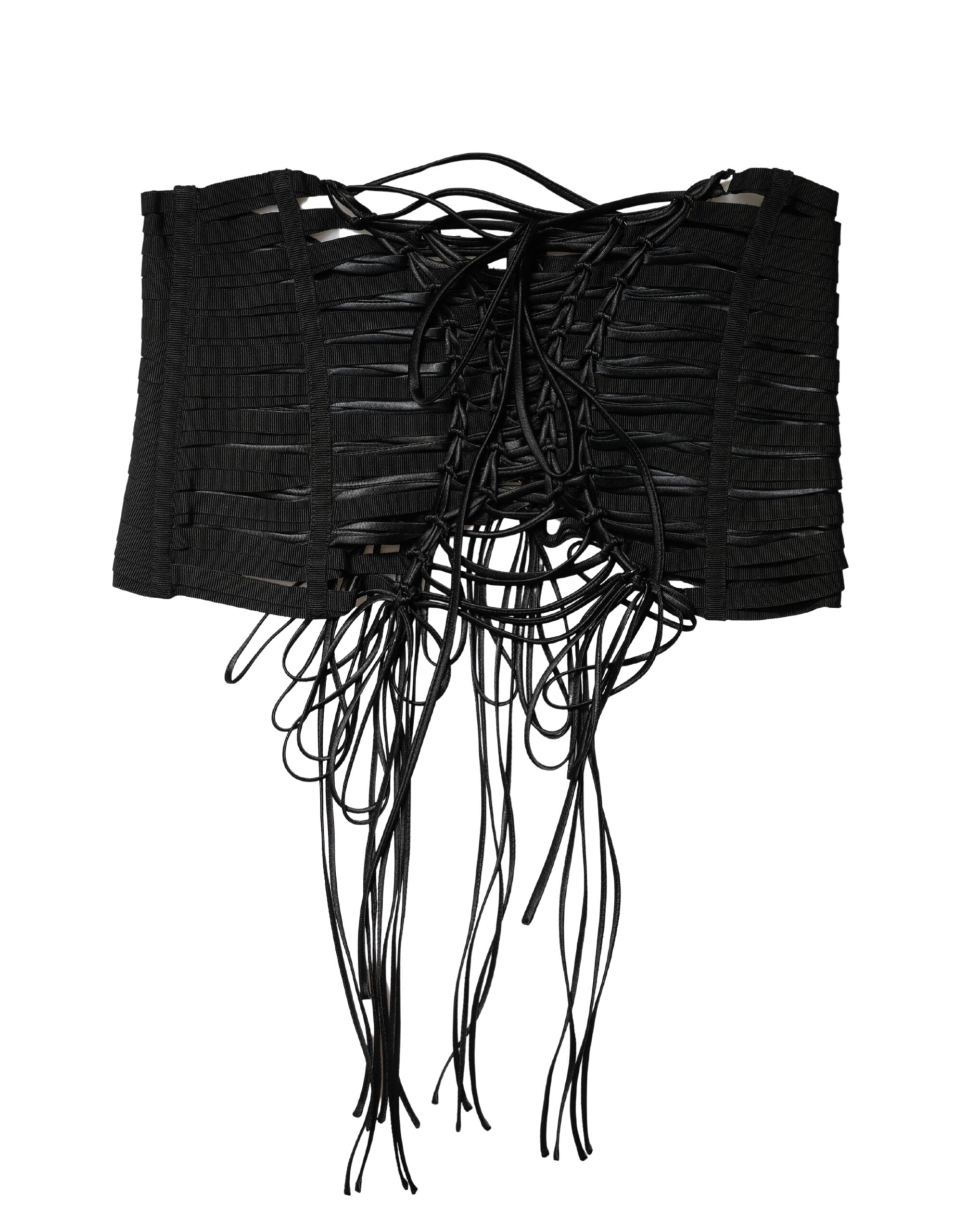 Dolce & Gabbana Black Polyester Lace-Up Corset Waist Belt-6
