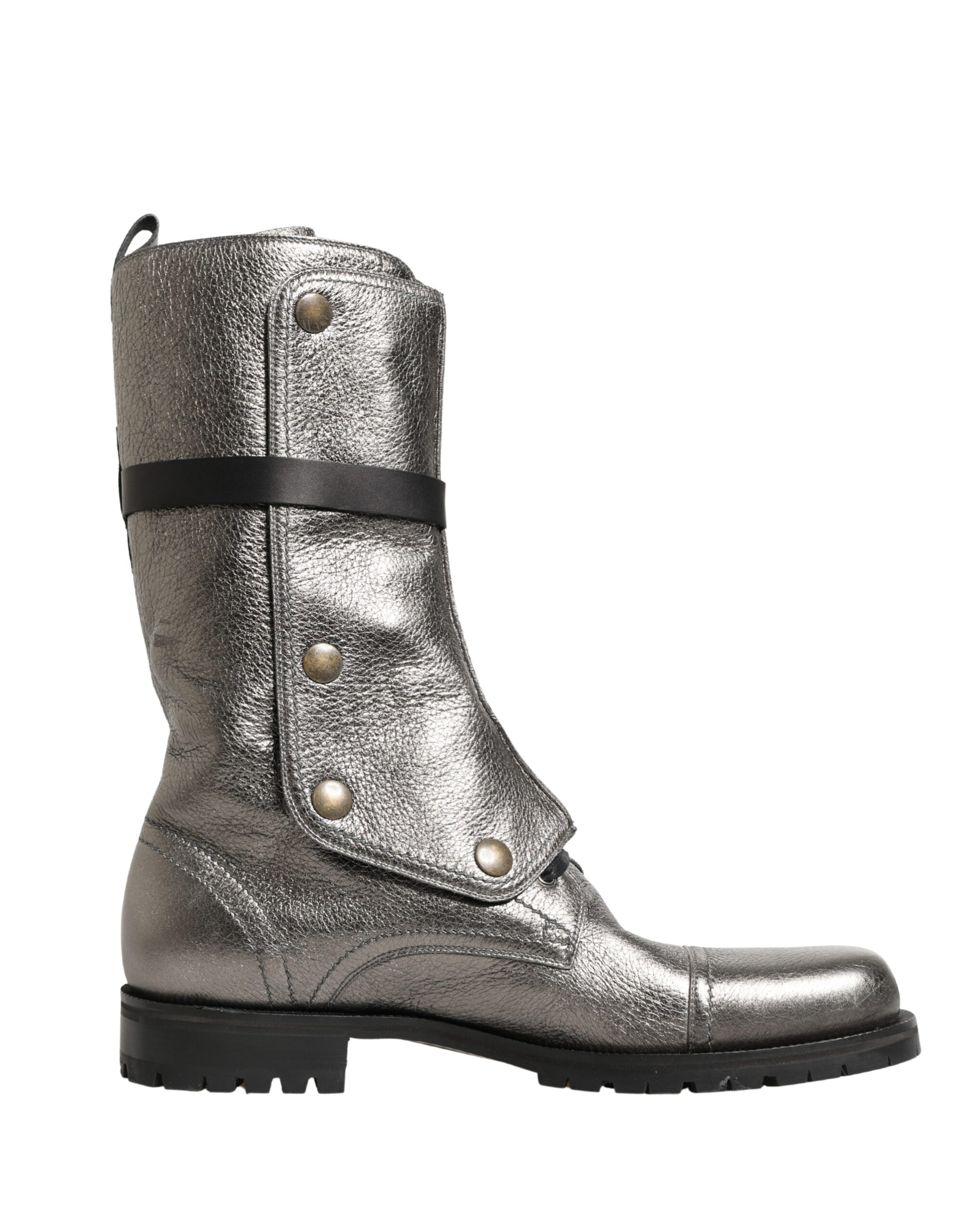 Dolce & Gabbana Metallic Leather Buckle Combat Boots-2