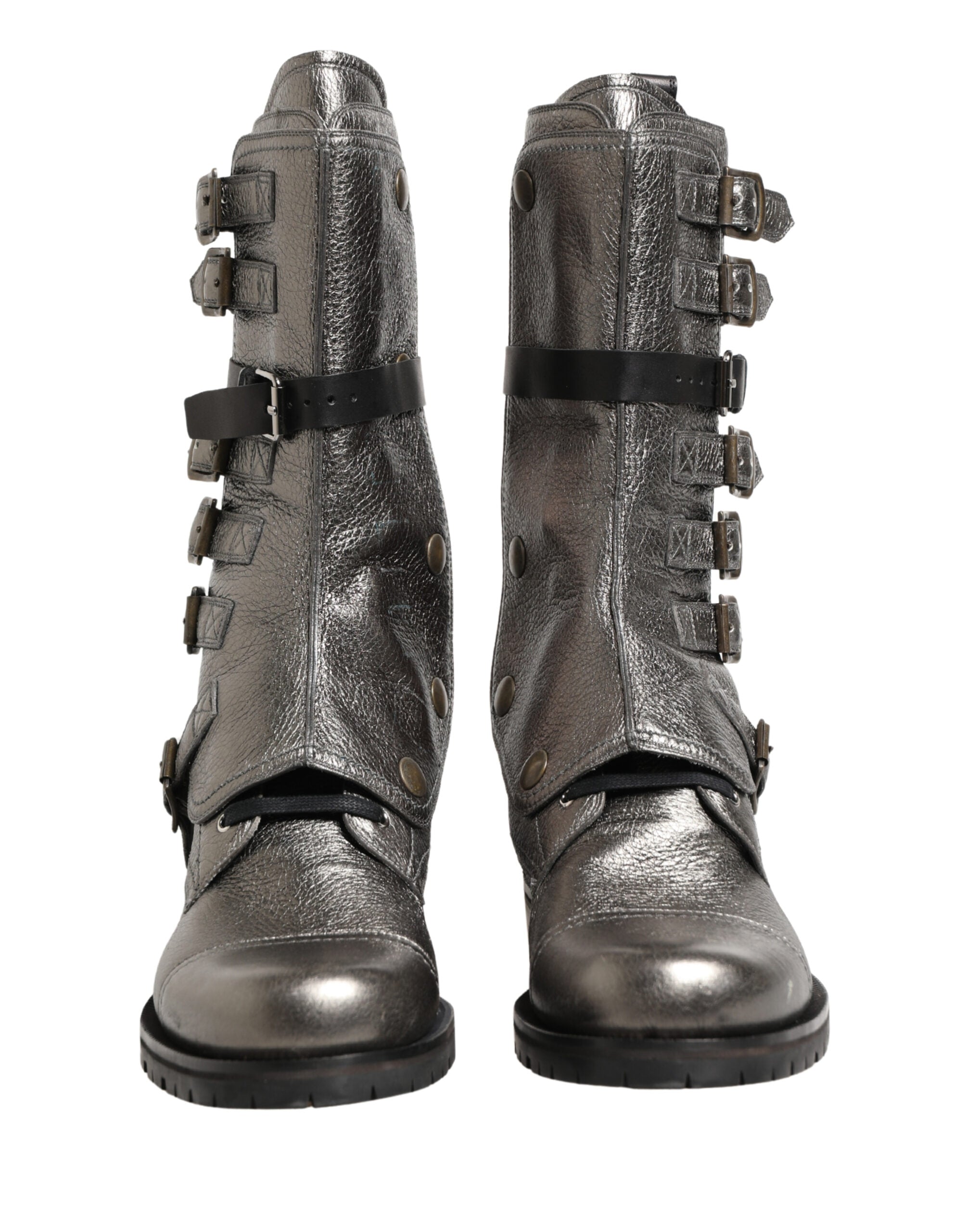 Dolce & Gabbana Metallic Leather Buckle Combat Boots-3