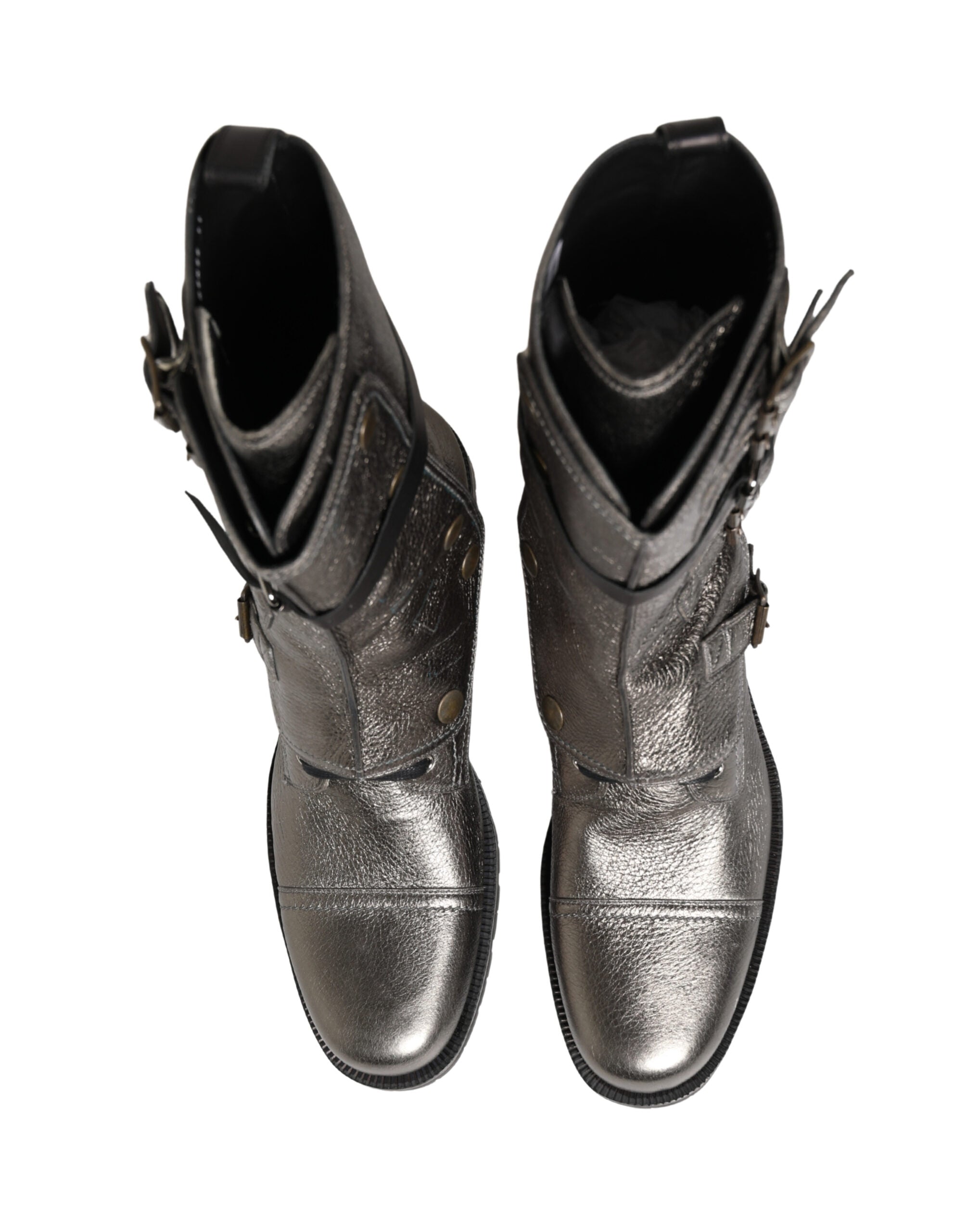 Dolce & Gabbana Metallic Leather Buckle Combat Boots-4
