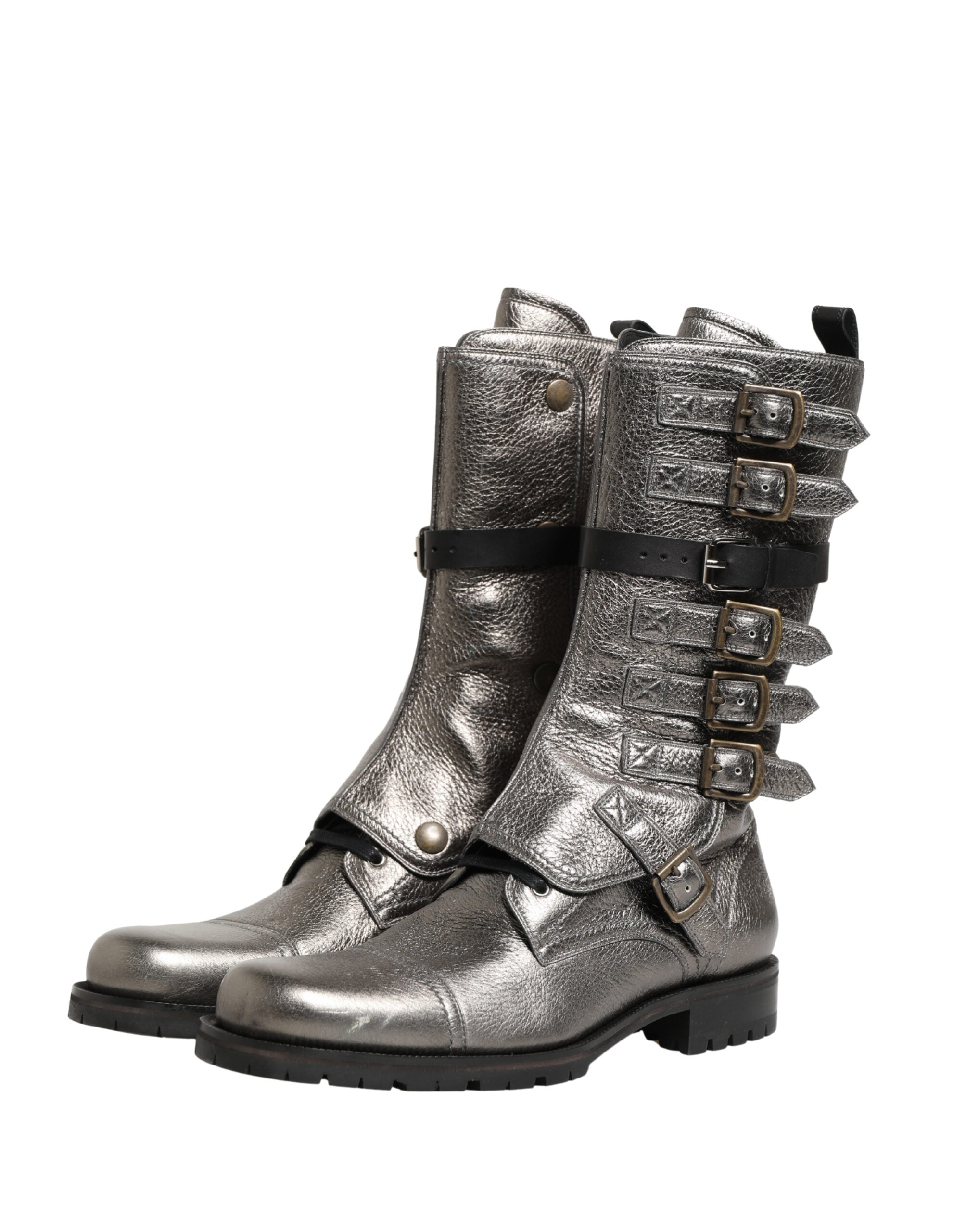 Dolce & Gabbana Metallic Leather Buckle Combat Boots-5