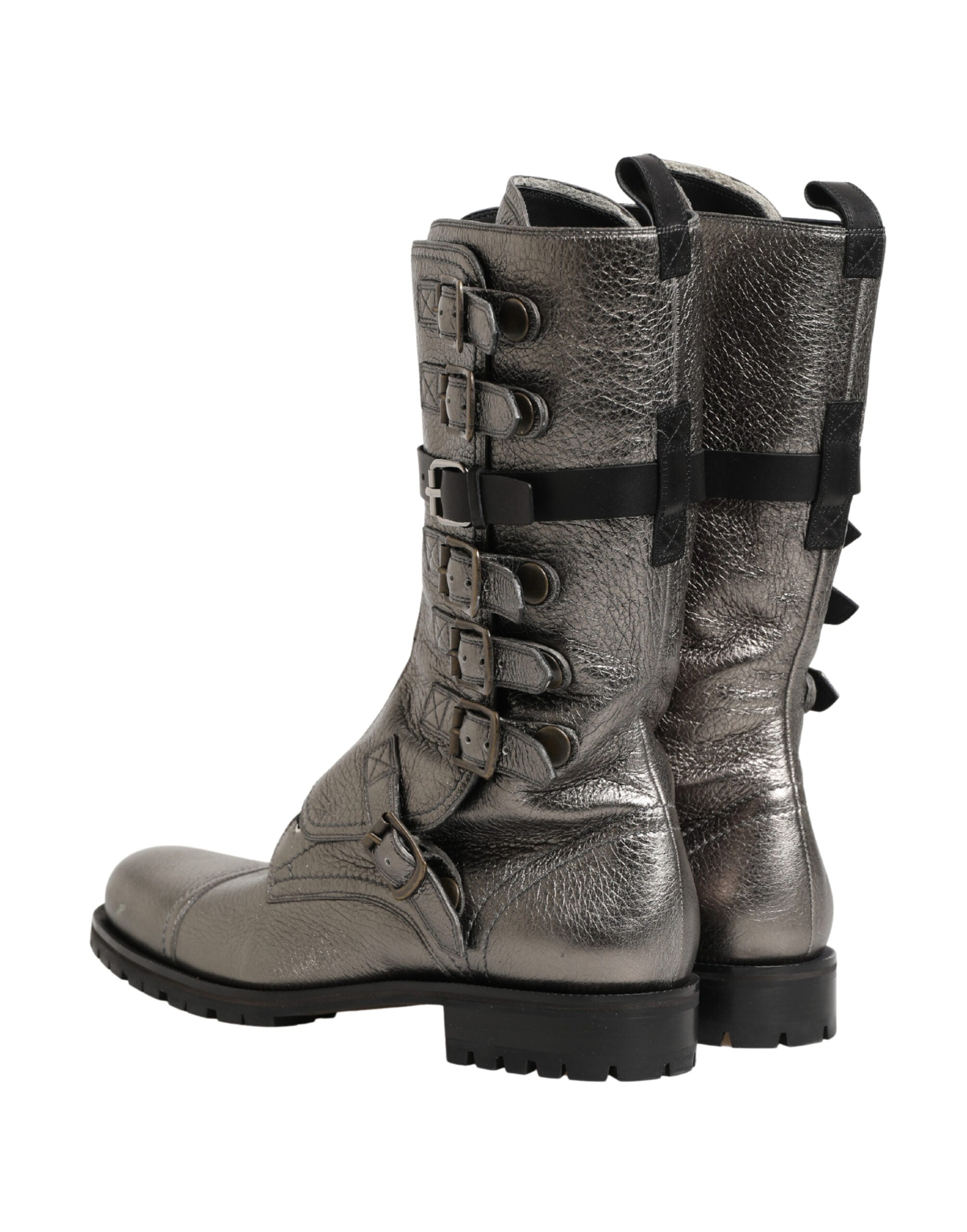 Dolce & Gabbana Metallic Leather Buckle Combat Boots-6