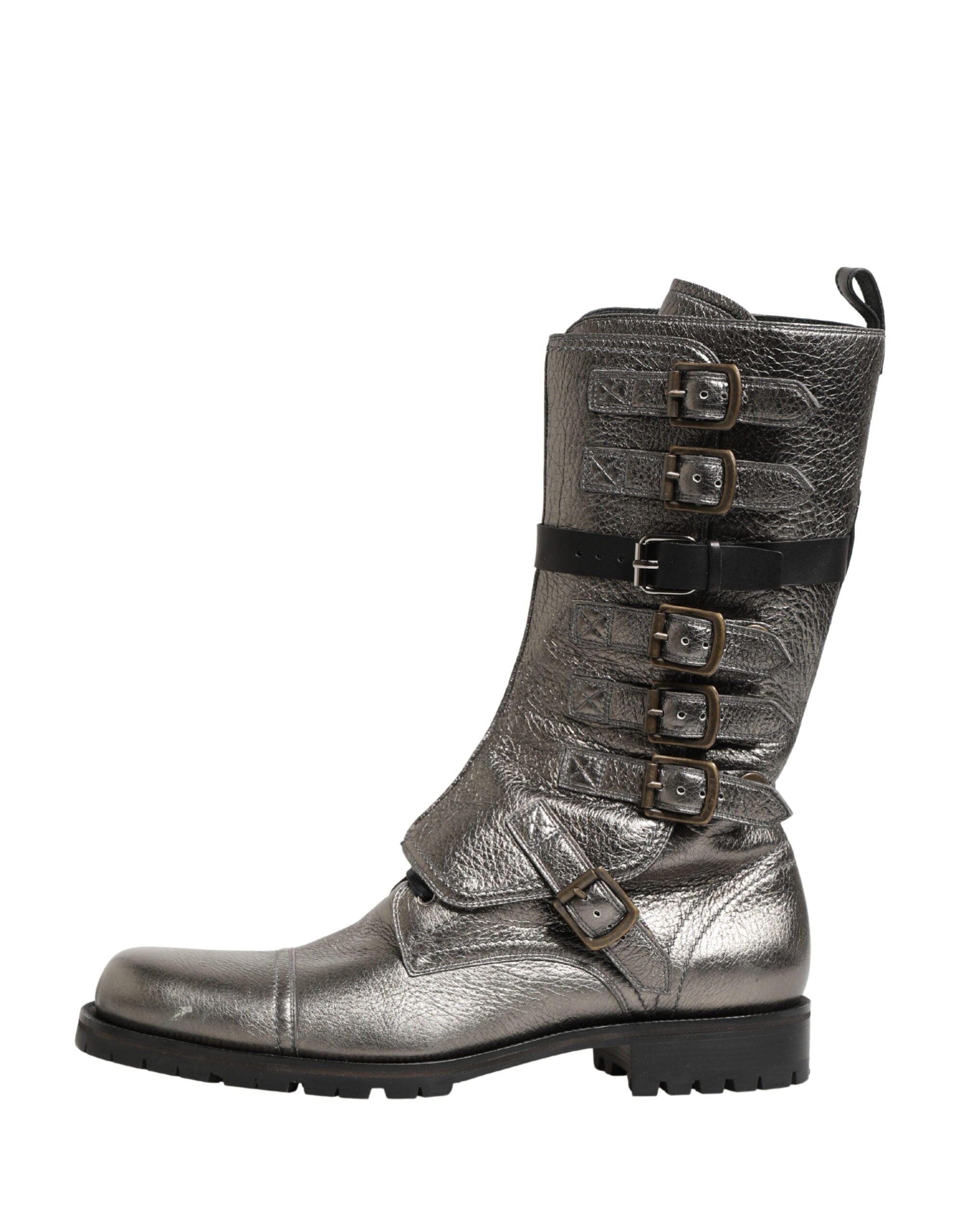 Dolce & Gabbana Metallic Leather Buckle Combat Boots-7