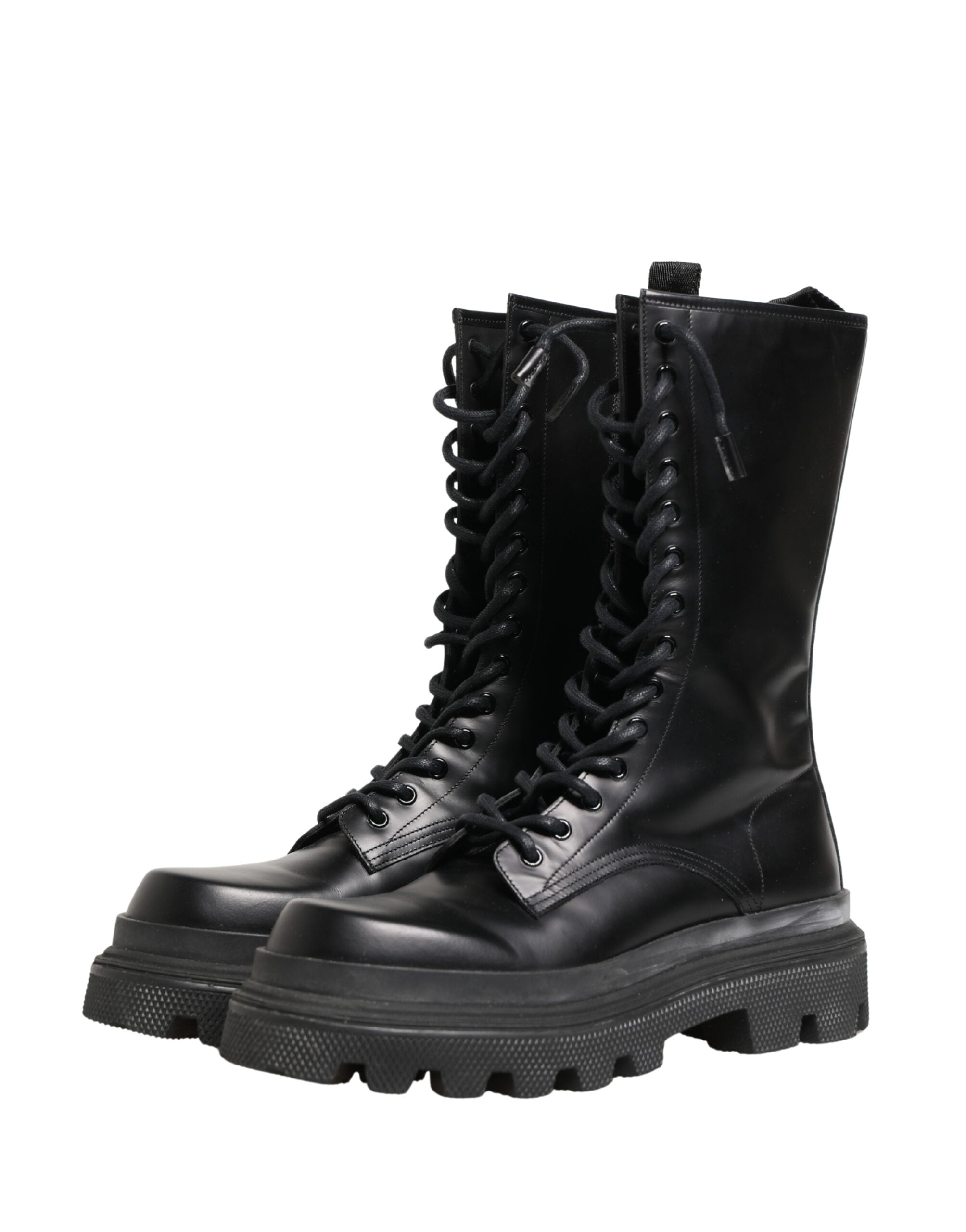 Dolce & Gabbana Schwarze Leder Combat Boots mit Trekking-Sohle-5