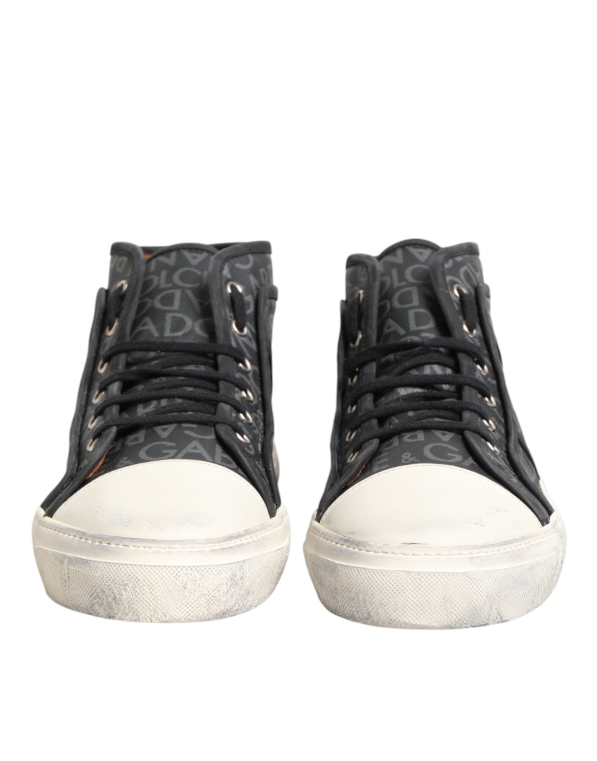 Dolce & Gabbana Schwarze und weiße Canvas-Sneaker mit Logo, mittelhoch-3