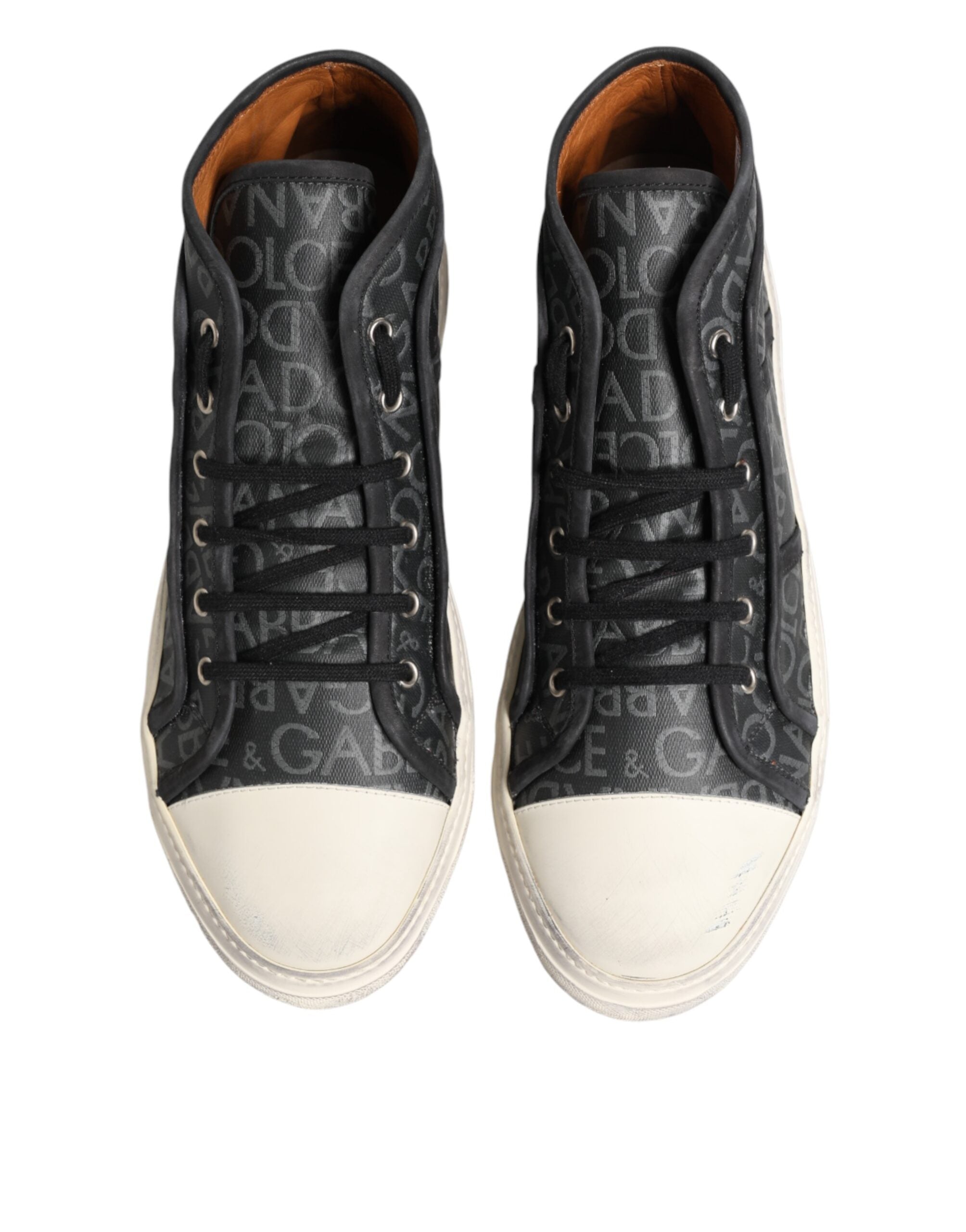 Dolce & Gabbana Schwarze und weiße Canvas-Sneaker mit Logo, mittelhoch-4
