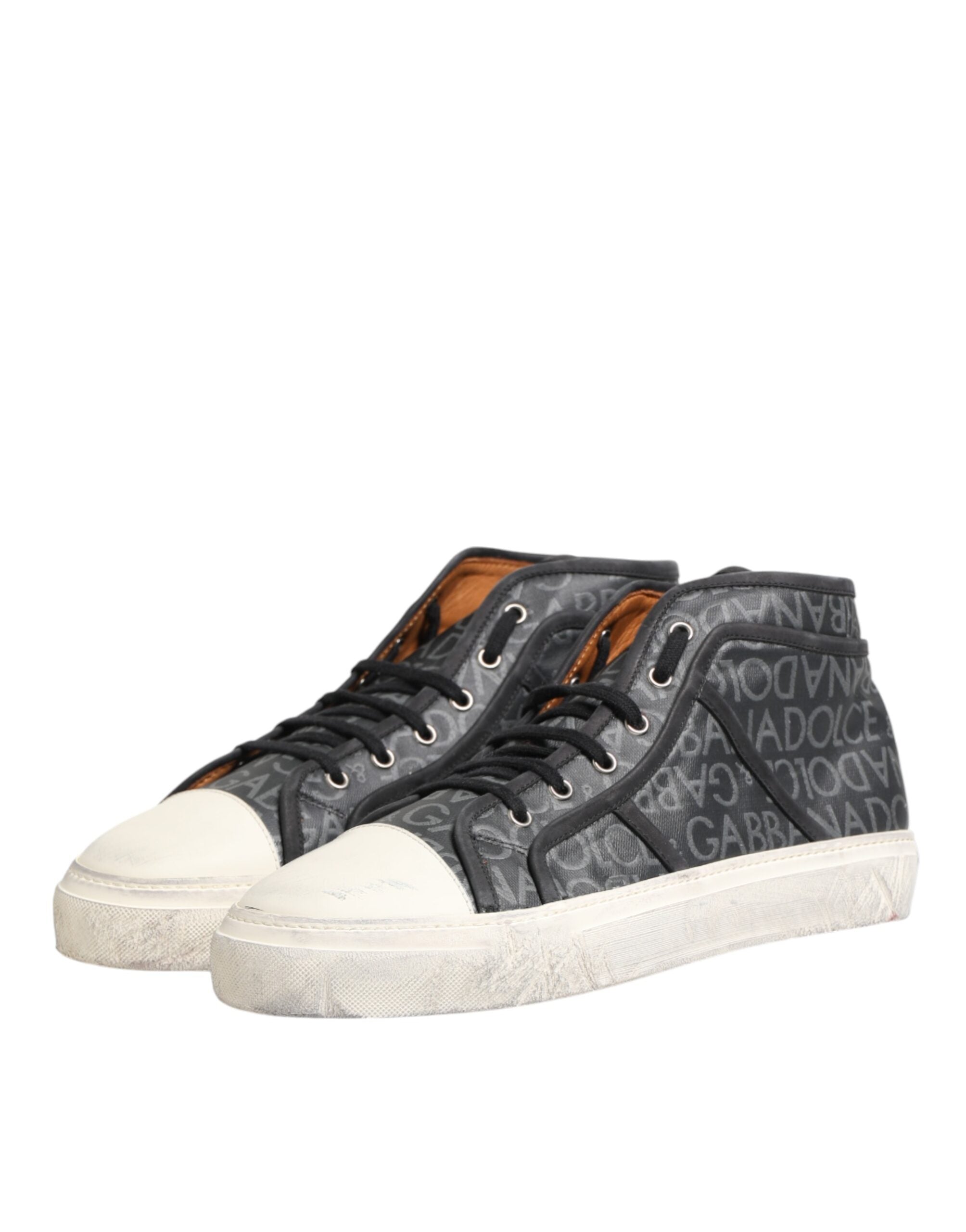 Dolce & Gabbana Schwarze und weiße Canvas-Sneaker mit Logo, mittelhoch-5