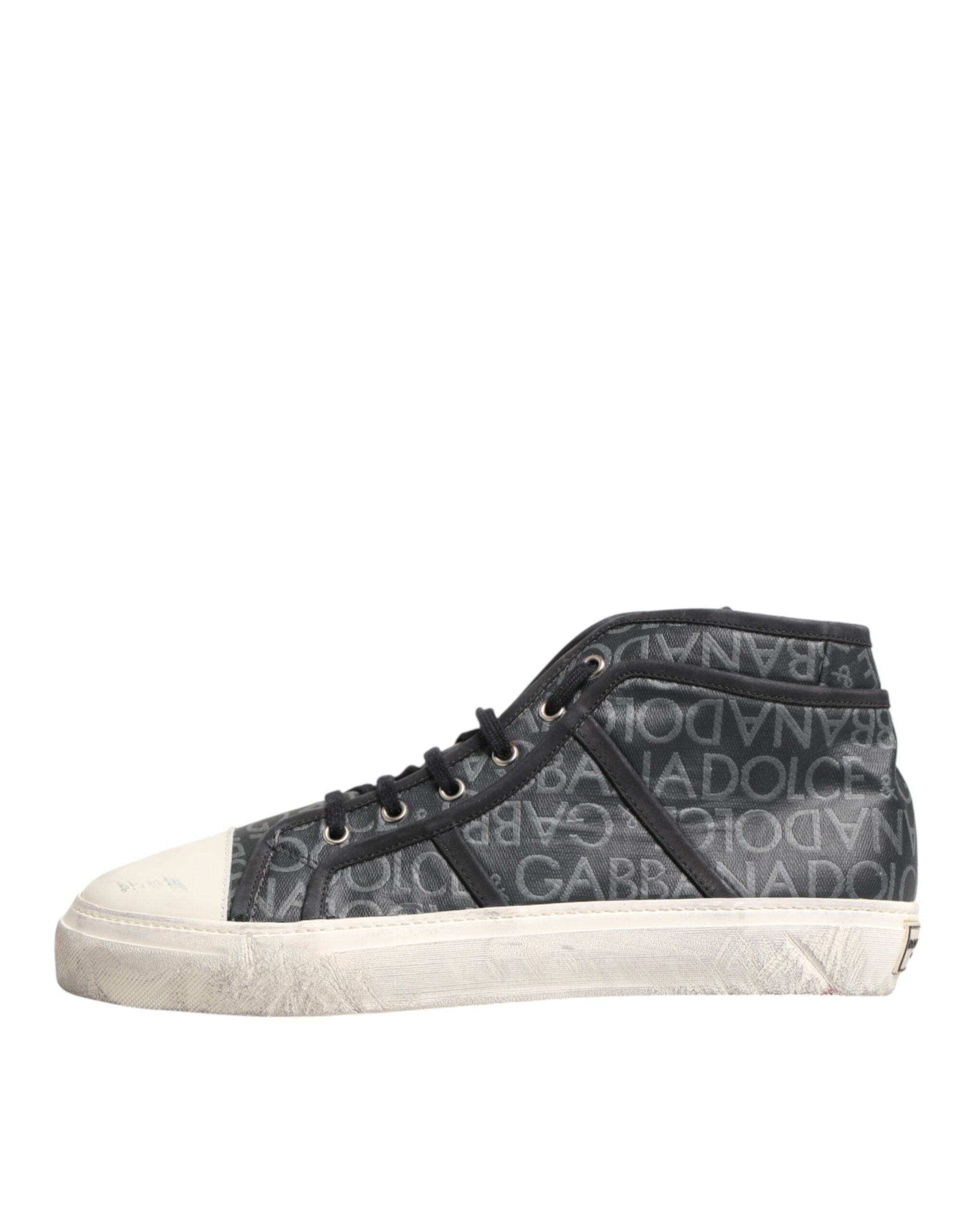 Dolce & Gabbana Schwarze und weiße Canvas-Sneaker mit Logo, mittelhoch-7